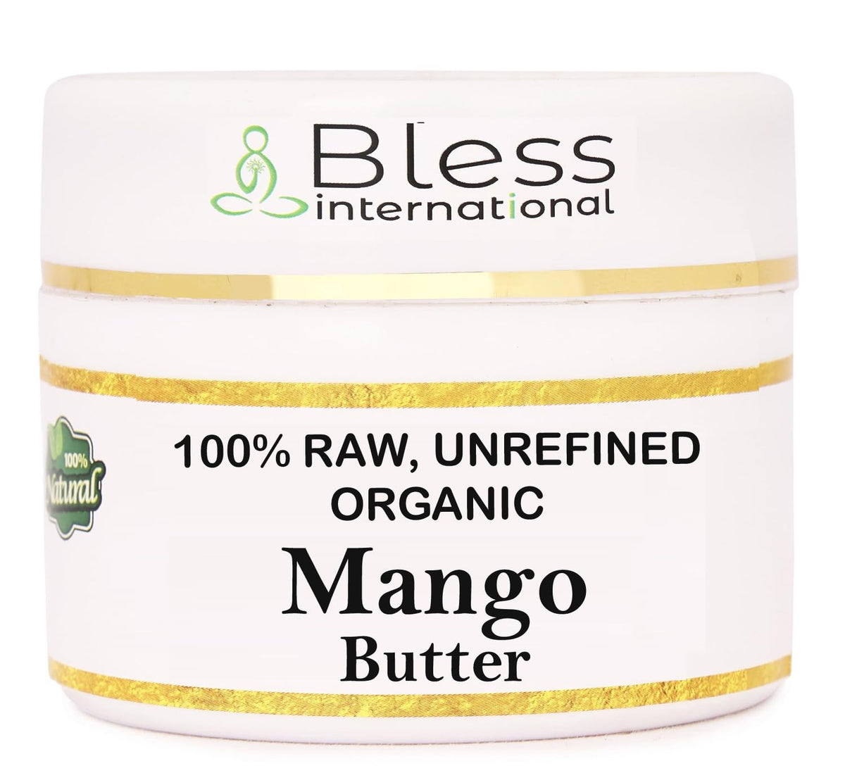Beurre de mangue Bless International, emballage élégant, hydratation naturelle visage.