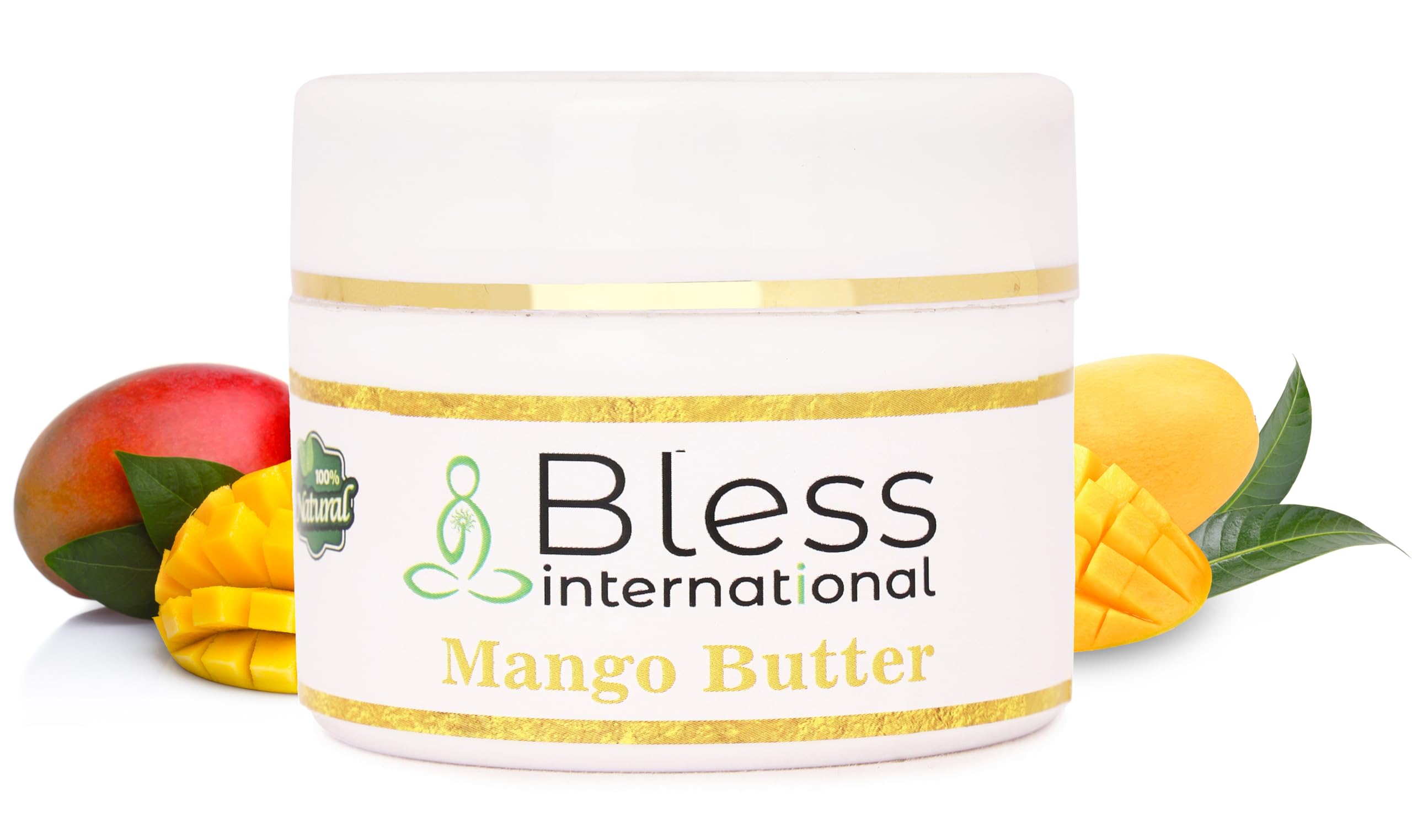 Texture fondante et riche du beurre de mangue Bless International pour corps et cheveux.