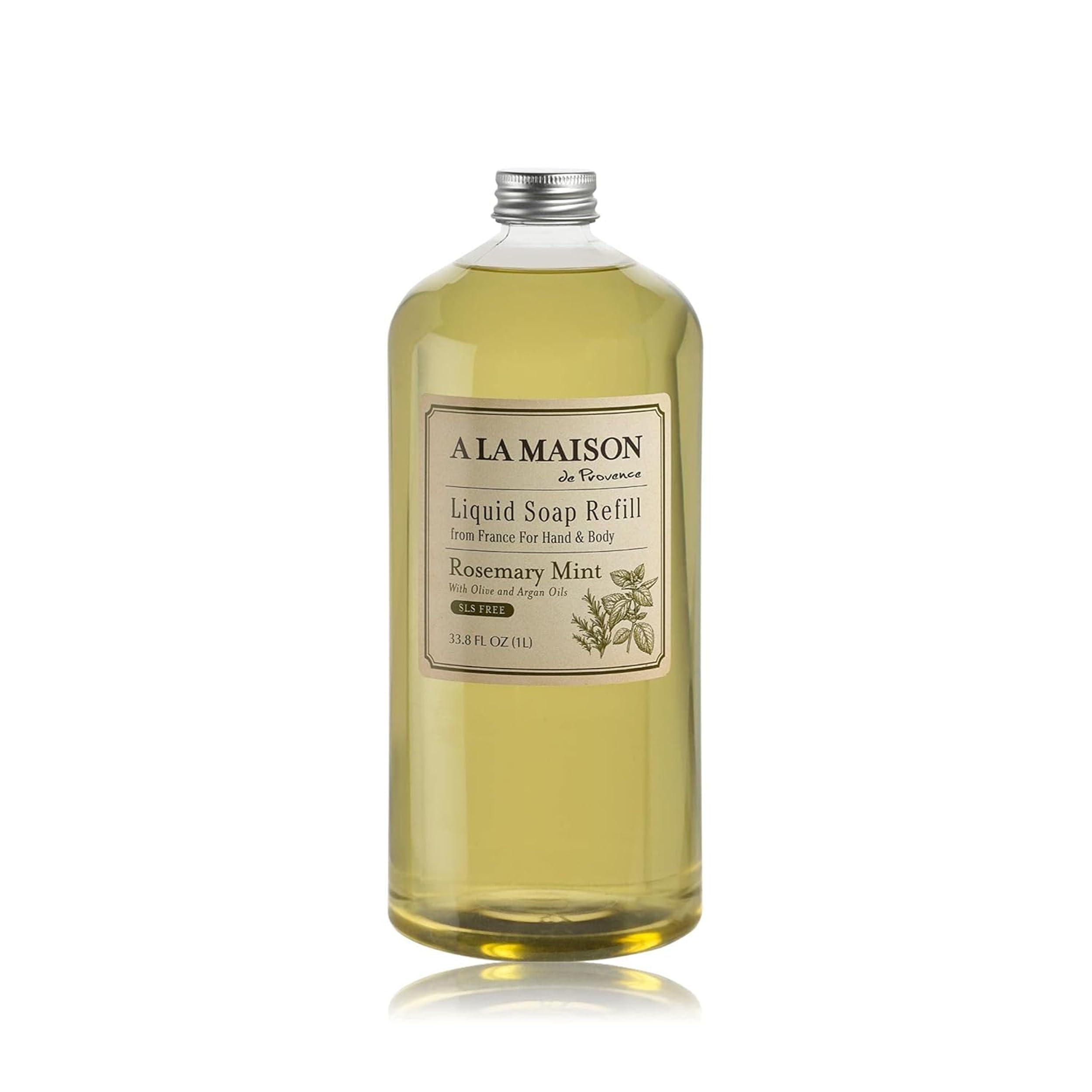A LA MAISON - bouteille savon mains menthe romarin vue de face, hydratante.