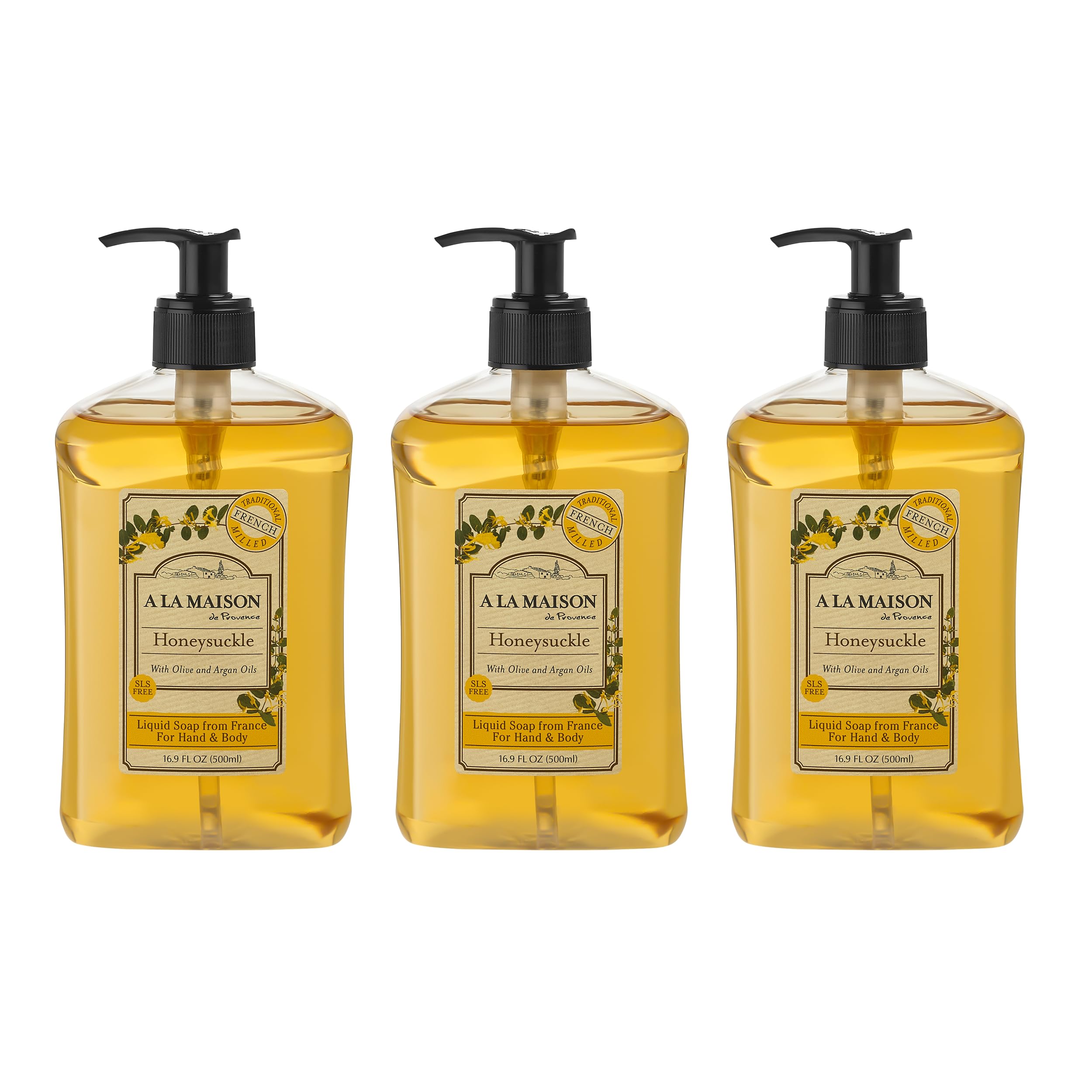 A LA MAISON Chevrefeuille savon liquide – bouteilles ensemble, douceur hydratante pour les mains.