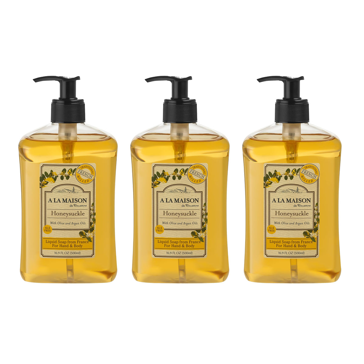 A LA MAISON Chevrefeuille savon liquide – bouteilles ensemble, douceur hydratante pour les mains.