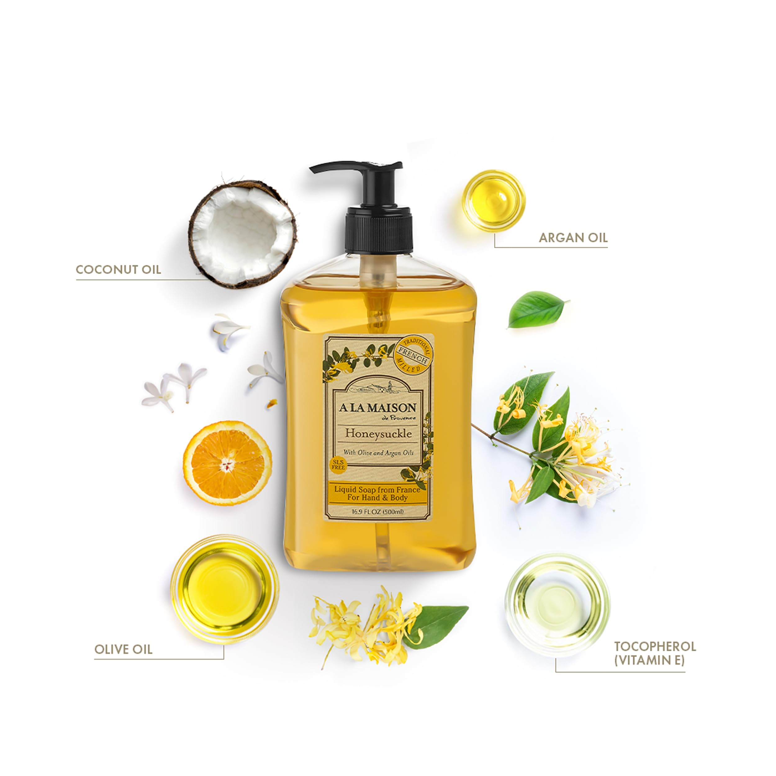 A LA MAISON Flacon savon Chevrefeuille – senteur délicate.