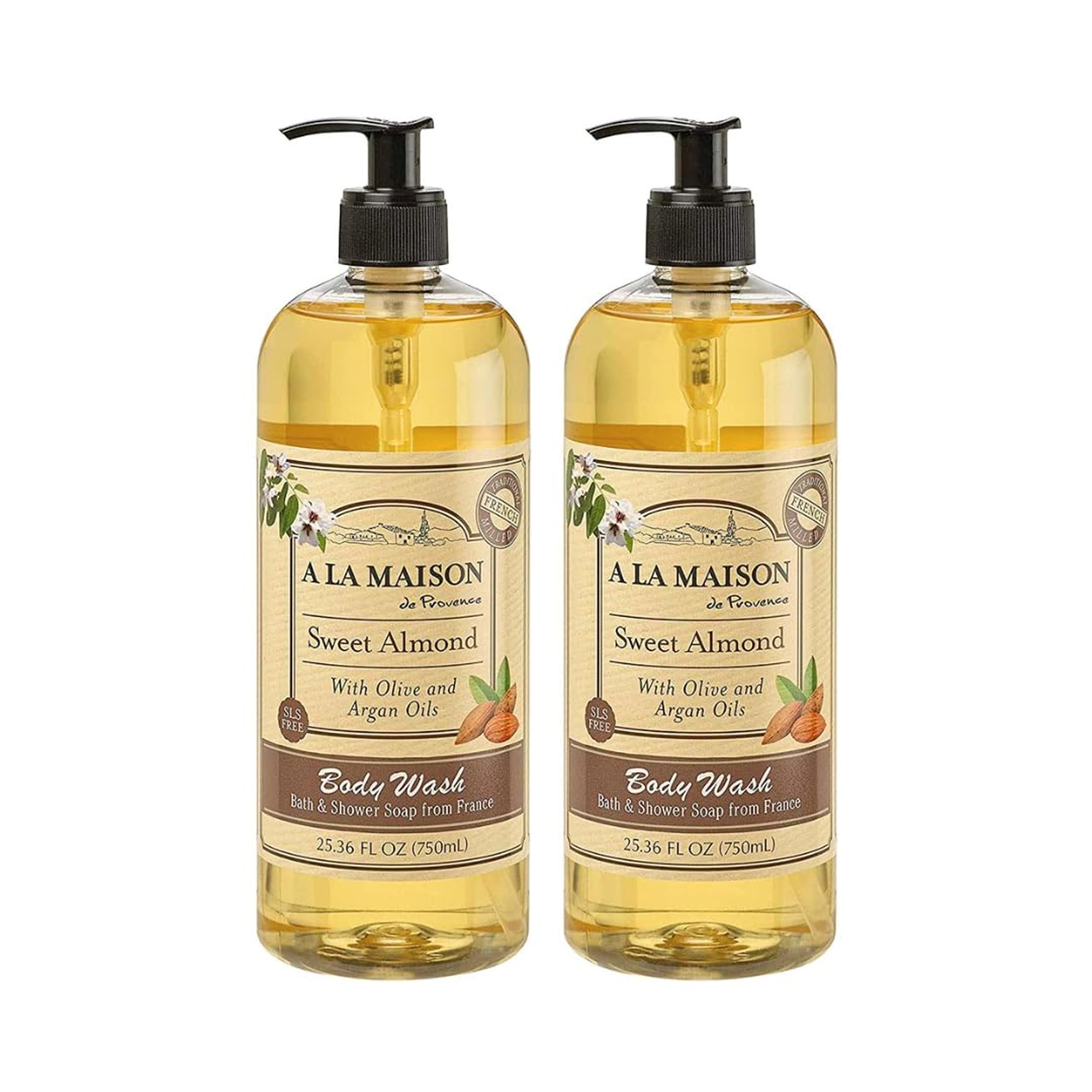 A LA MAISON gel douche à l’amande: flacon 750 ml, hydratation potentielle.