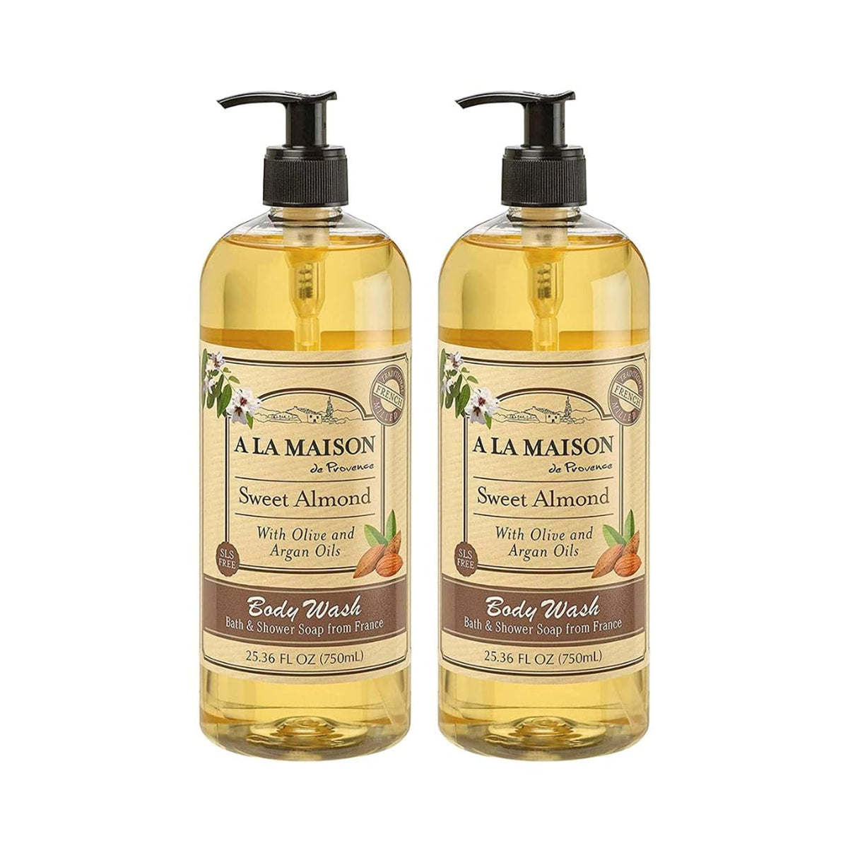 A LA MAISON gel douche à l’amande: flacon 750 ml, hydratation potentielle.