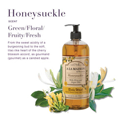 Texture mousseuse du gel douche chevrefeuille prête à envelopper la peau