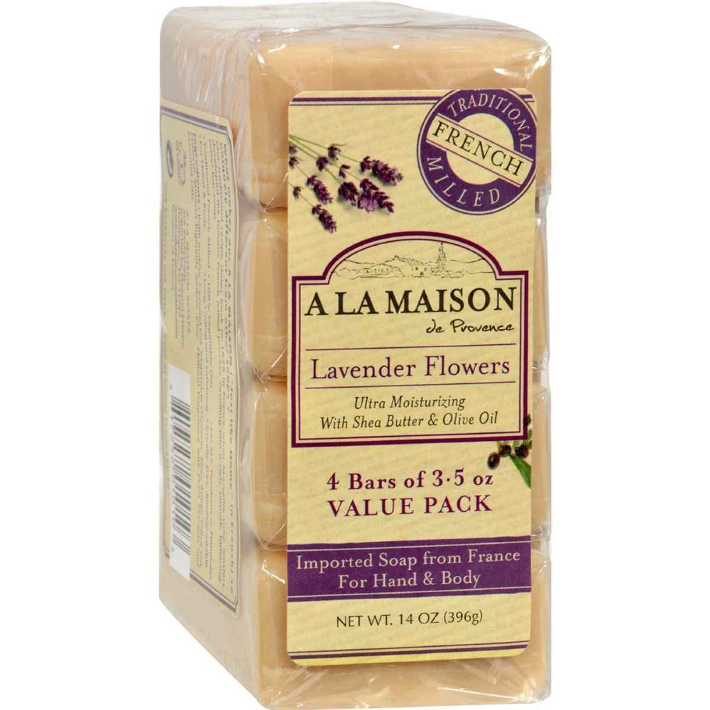 A La Maison Savon en barre Lavande Fleur, lot de 4, parfum apaisant et hydratant.