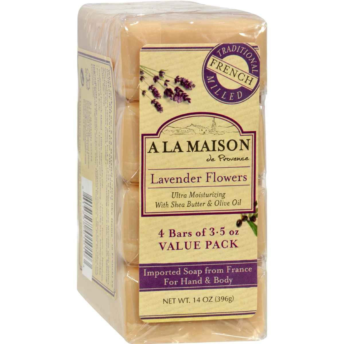 A La Maison Savon en barre Lavande Fleur, lot de 4, parfum apaisant et hydratant.