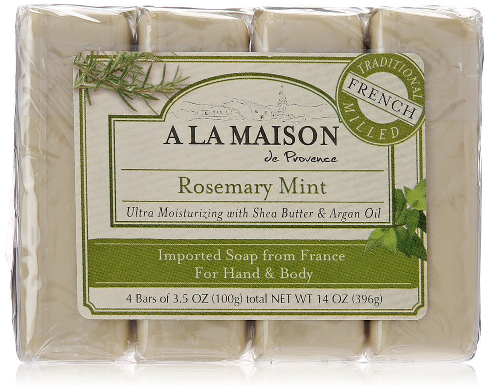Savon A LA MAISON en barre menthe-romarin, 4 barres, hydratation douce pour les mains.
