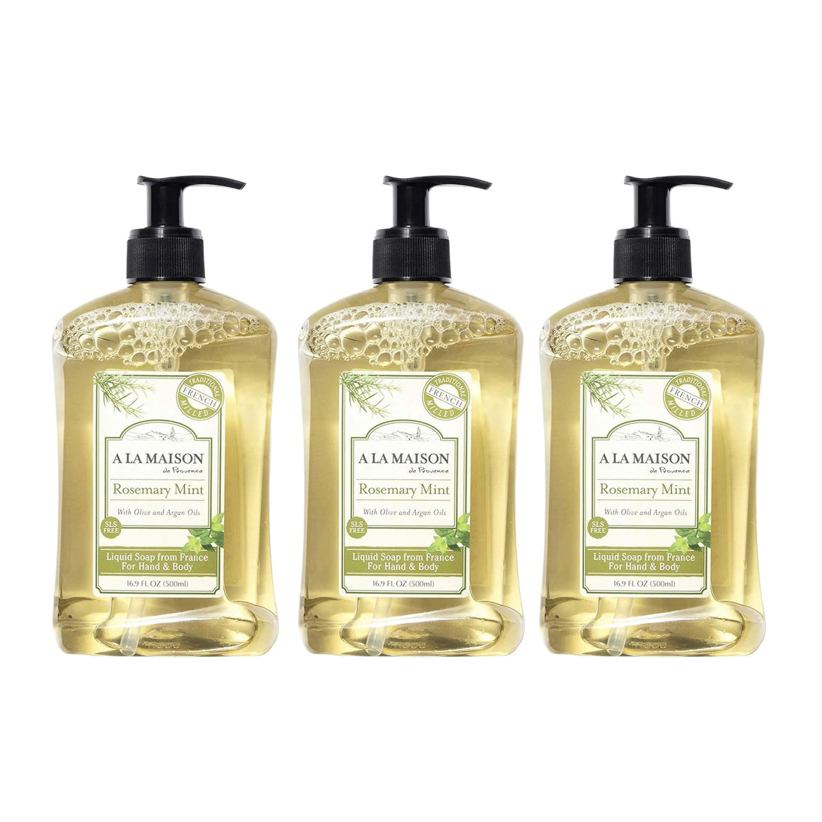 Savon liquide A LA MAISON Provence, bouteille versée, douceur pour les mains.