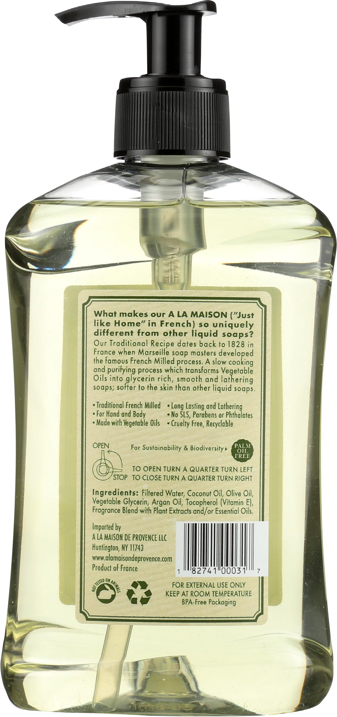 A La Maison savon liquide romarin menthe - pompe pratique pour un lavage rapide.