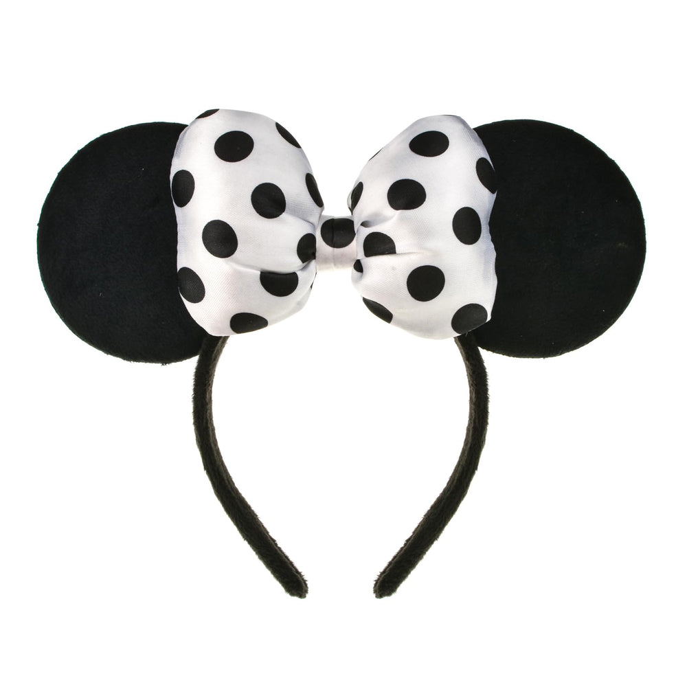 A Miaow bandeau avec oreilles de souris 3D en velours noir et blanc, élégant et ludique.