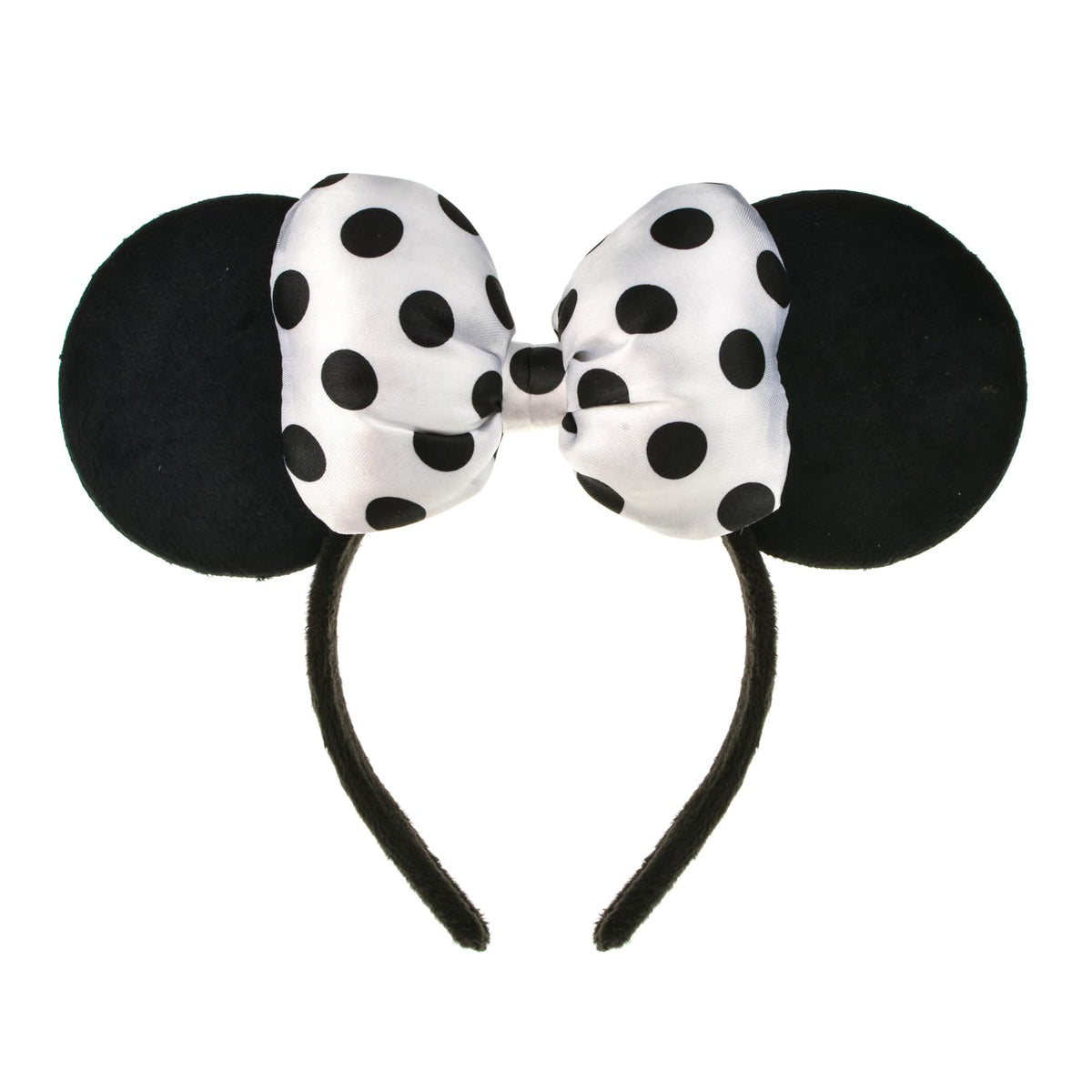 A Miaow bandeau avec oreilles de souris 3D en velours noir et blanc, élégant et ludique.