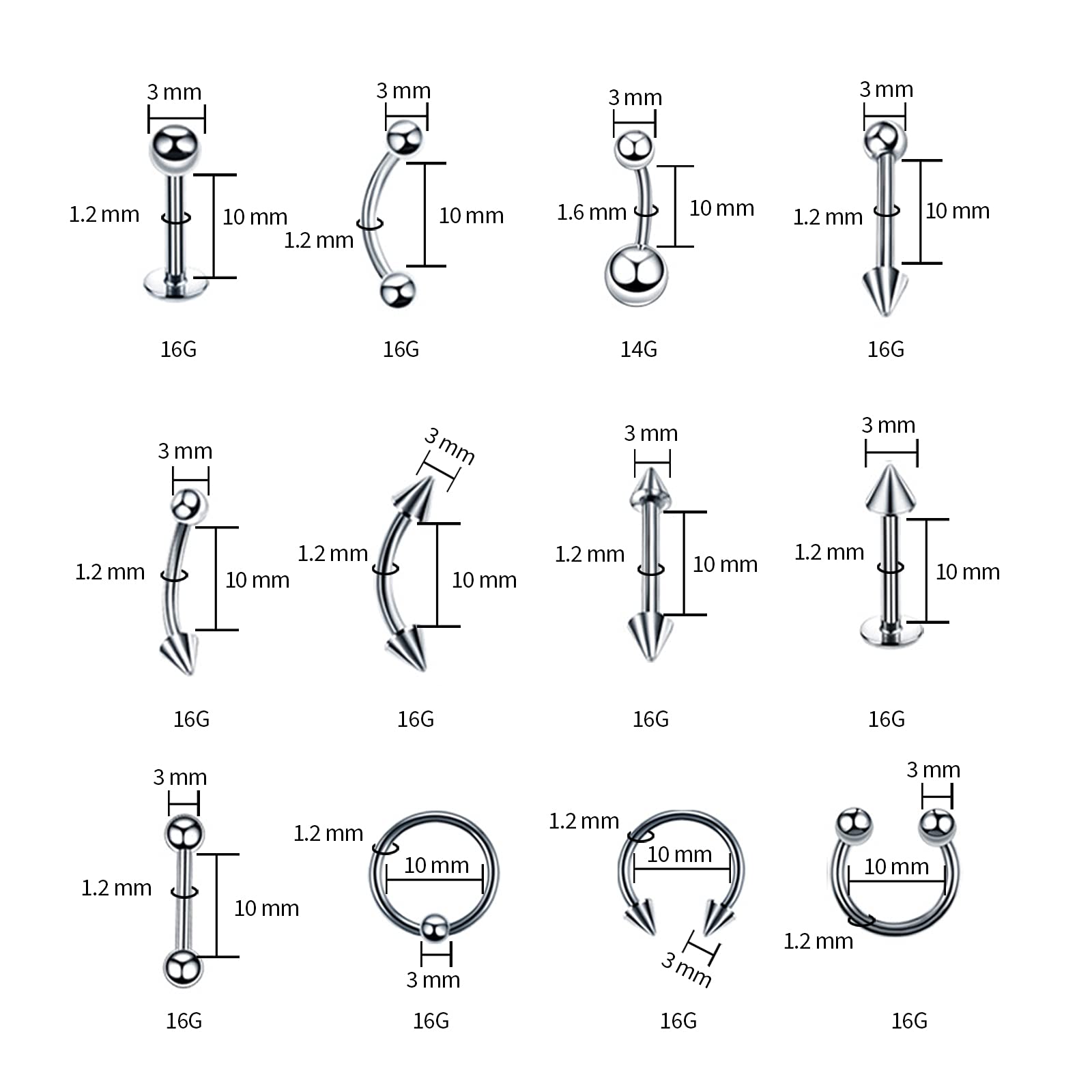 A-minusone barre industrielle 16g 10mm 38mm, durable et sûr pour des looks audacieux.