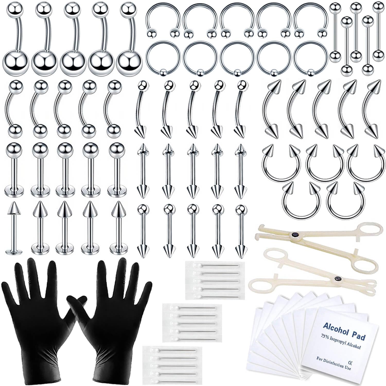 A-minusone ensemble 84 pièces pour piercings variés, prêt à tester différents styles.