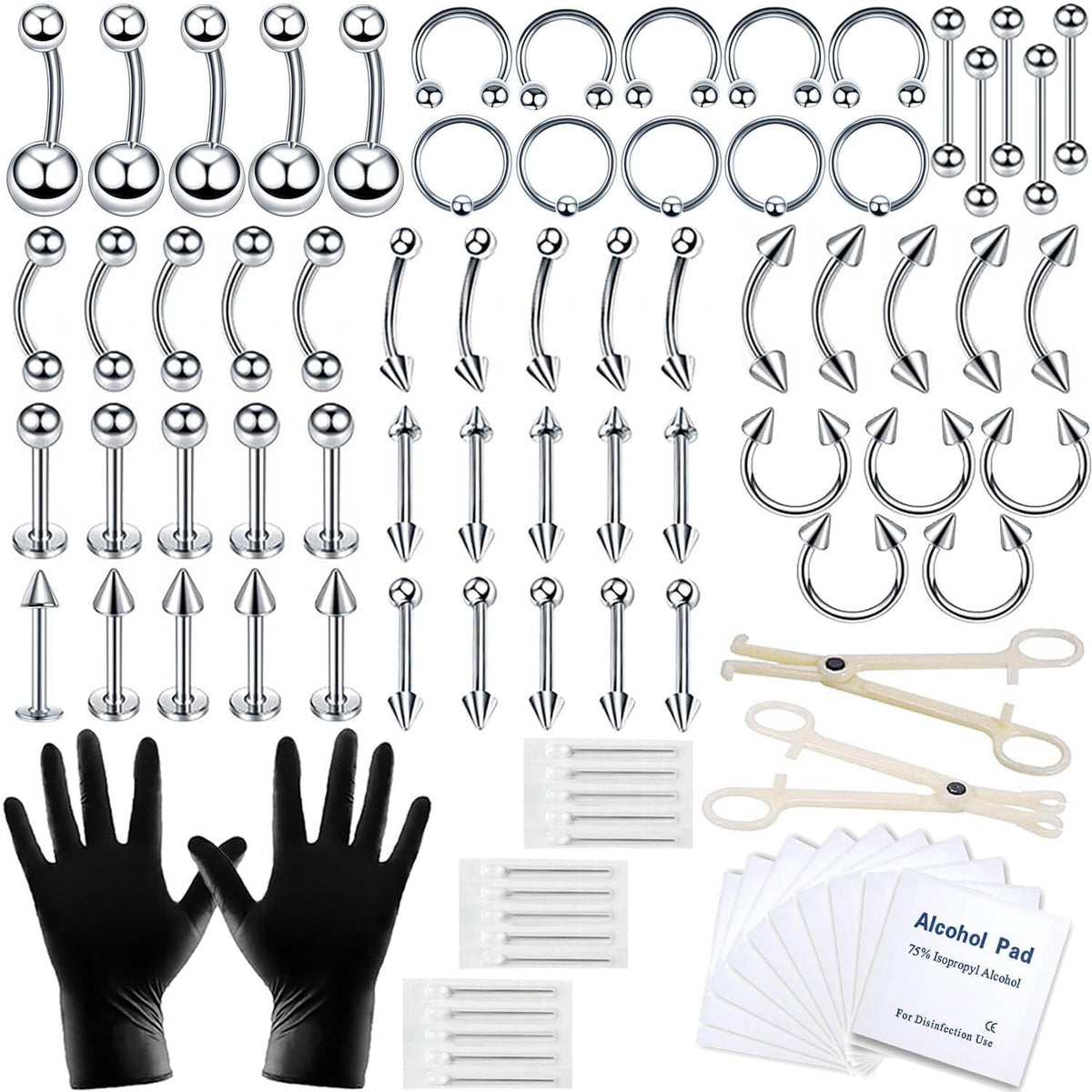 A-minusone ensemble 84 pièces pour piercings variés, prêt à tester différents styles.