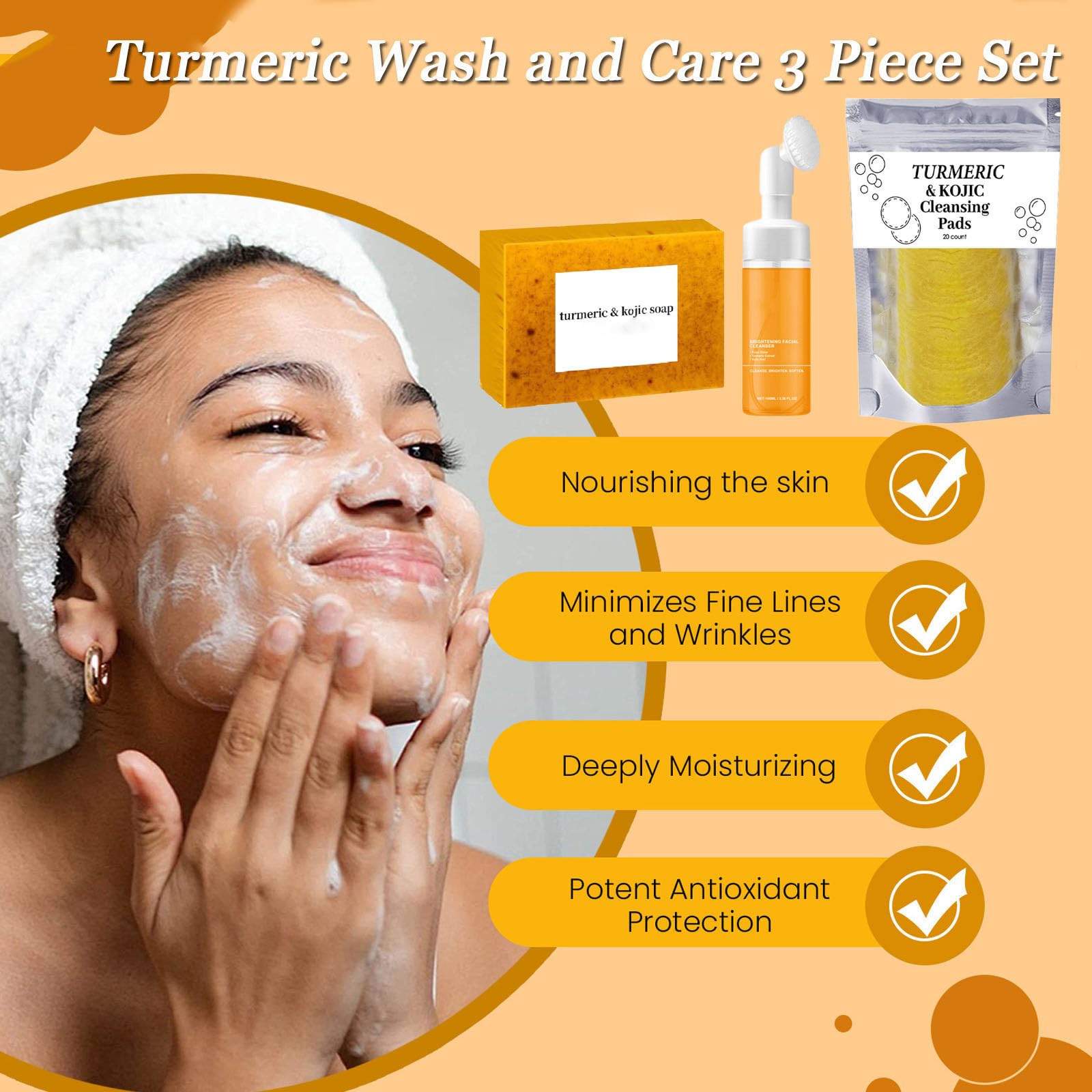 Gel moussant au curcuma Aacnre, nettoyage rafraîchissant du visage