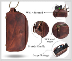 Aaron Leather Vendimia Estilo: trousse cuir marron foncé avec fermeture zippée pour accès rapide.