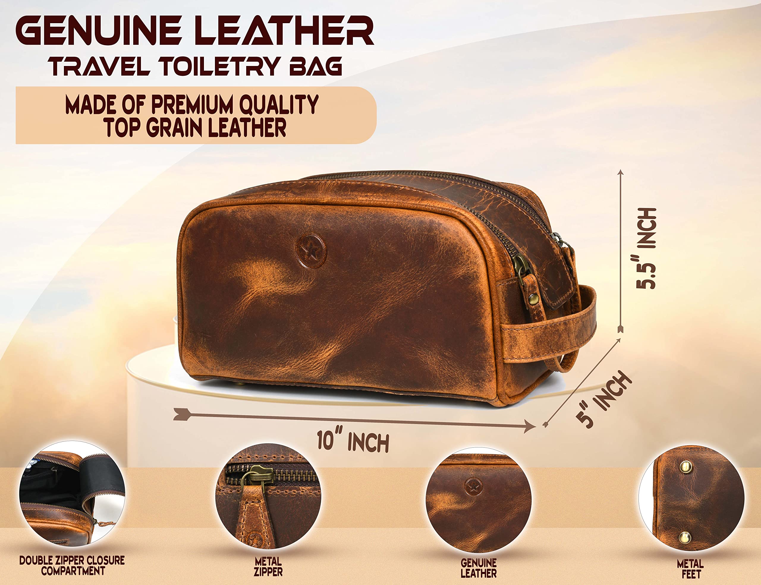 Trousse de toilette Vendimia Estilo – Poignée en cuir facile à saisir.