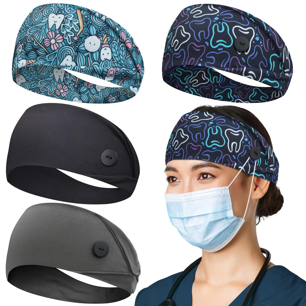 ABAMERICA bandeau-tête avec boutons pour masque, confort durable et maintien