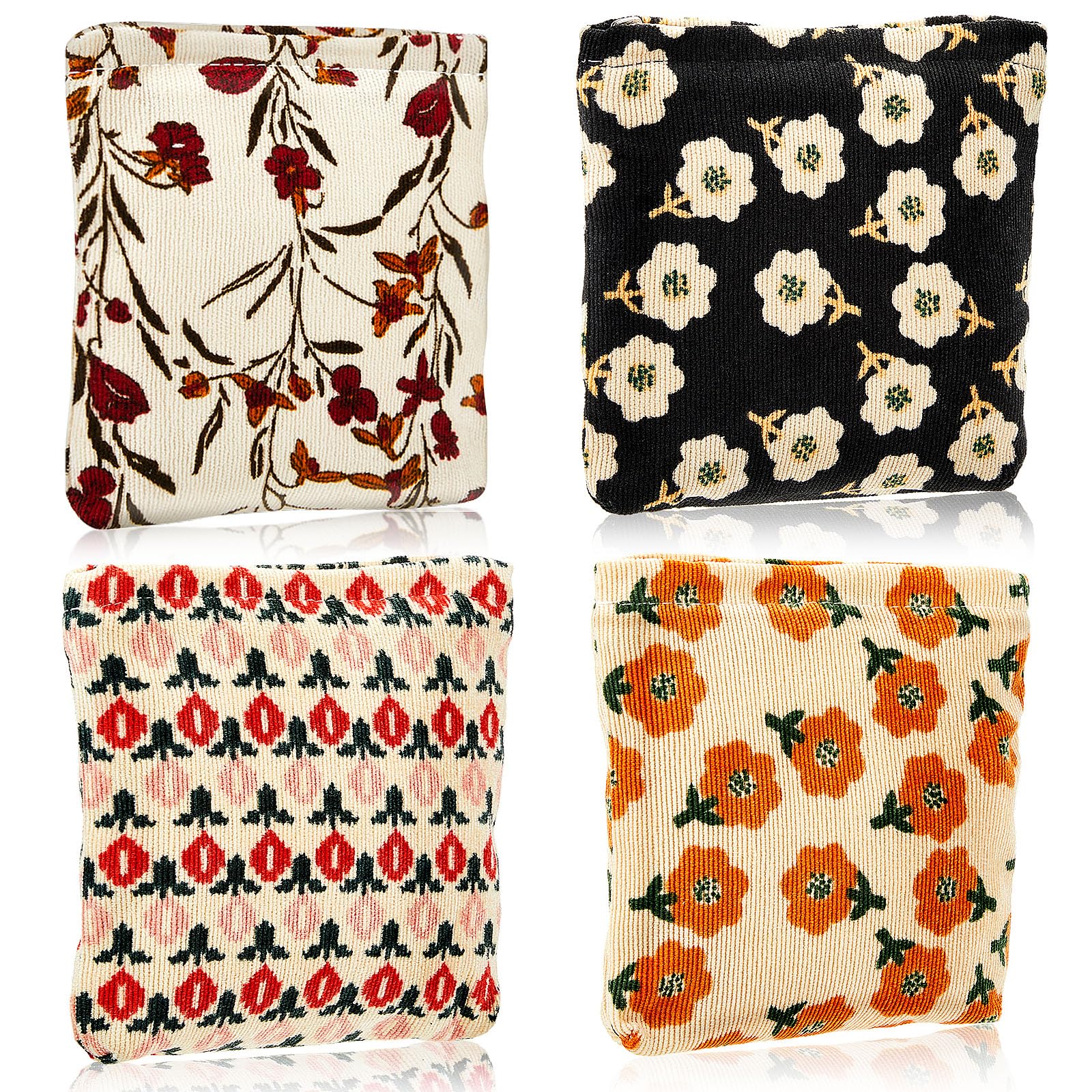 Abbylike sac maquillage velours côtelé fleurs: rangement chic pour cosmétiques quotidiens.
