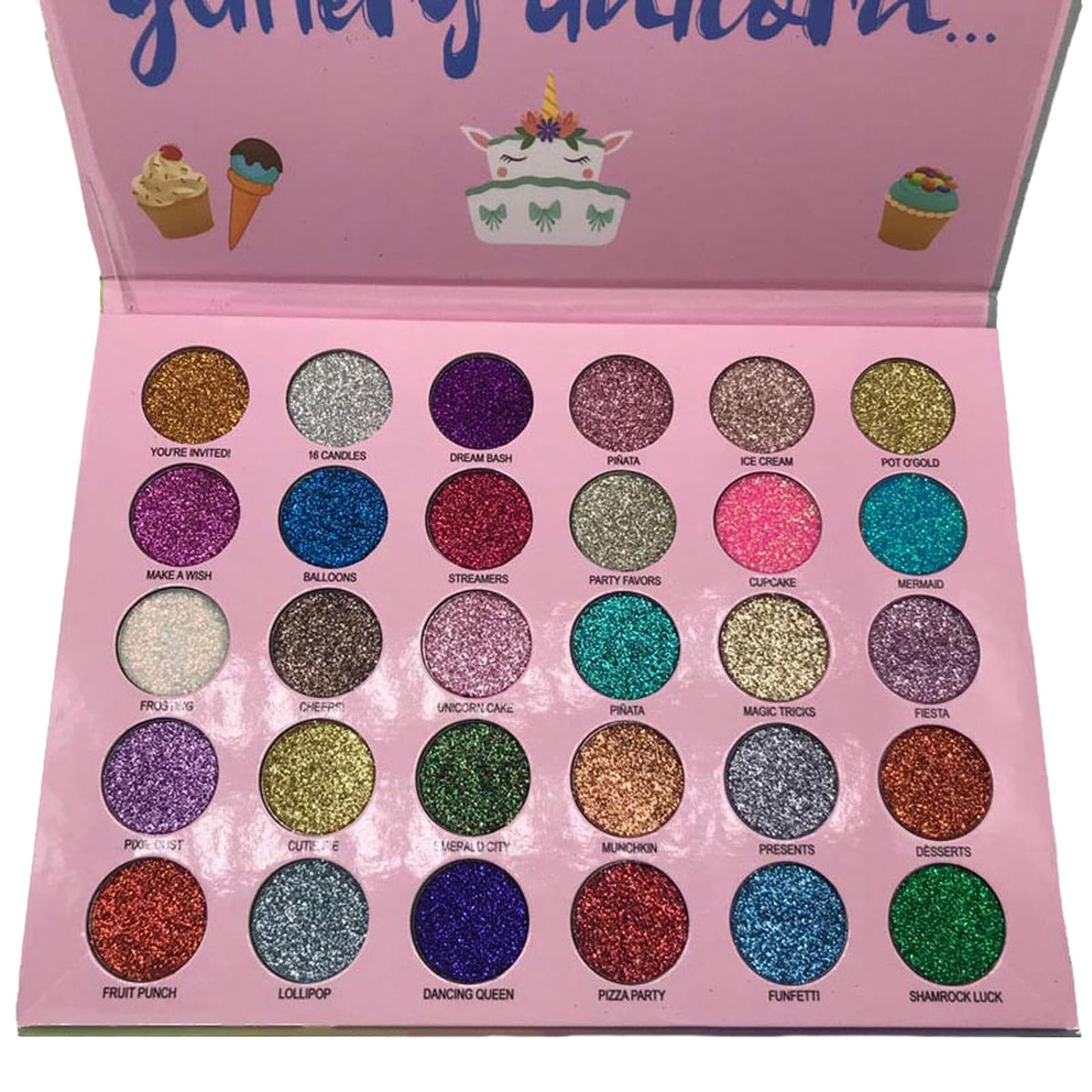 Palette ABELYN: 30 couleurs pailletées pour des regards personnalisables et durables.