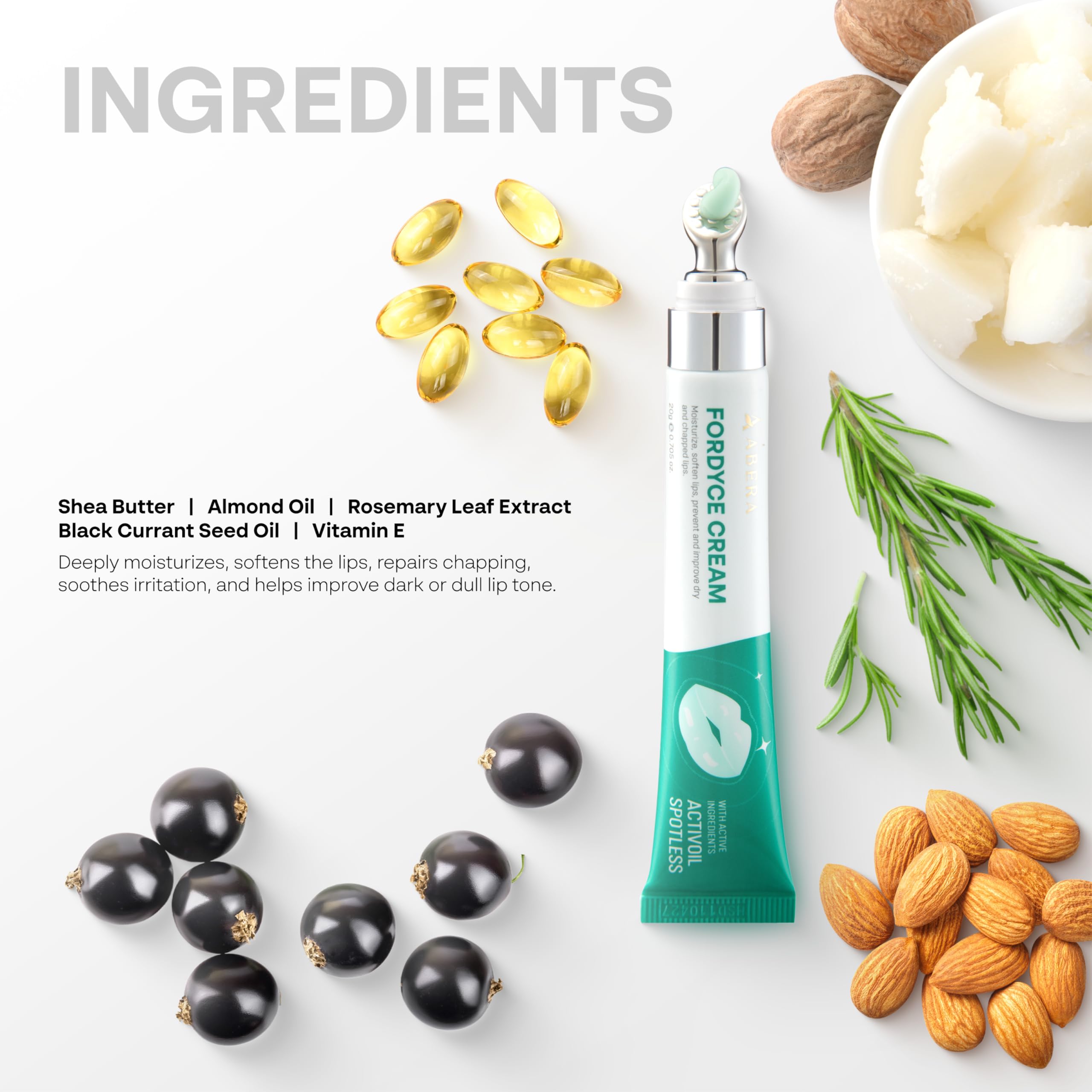 ABERA Fordyce Cream – utilisation quotidienne autour des lèvres et contour.
