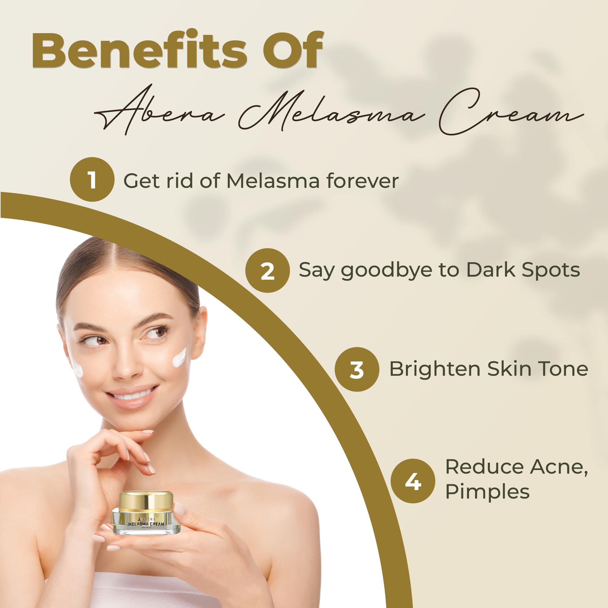 ABERA Melasma Cream — texture crème légère, application visage agréable.