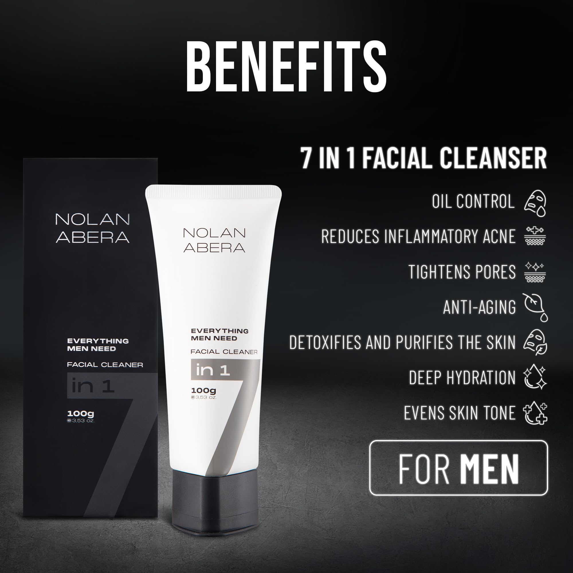 ABERA Nolan – mousse nettoyante visage, démêle les impuretés en douceur.