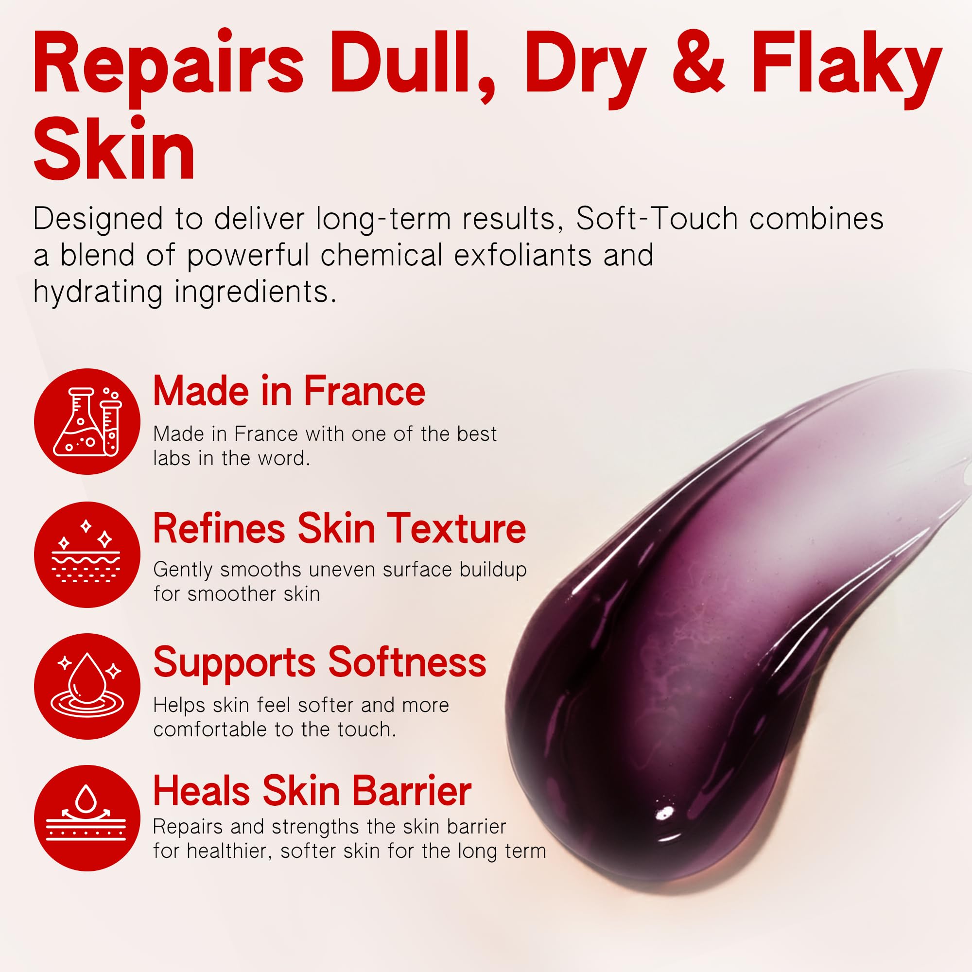 Texture peau lisse révélée par l'exfoliation chimique ABI AME.