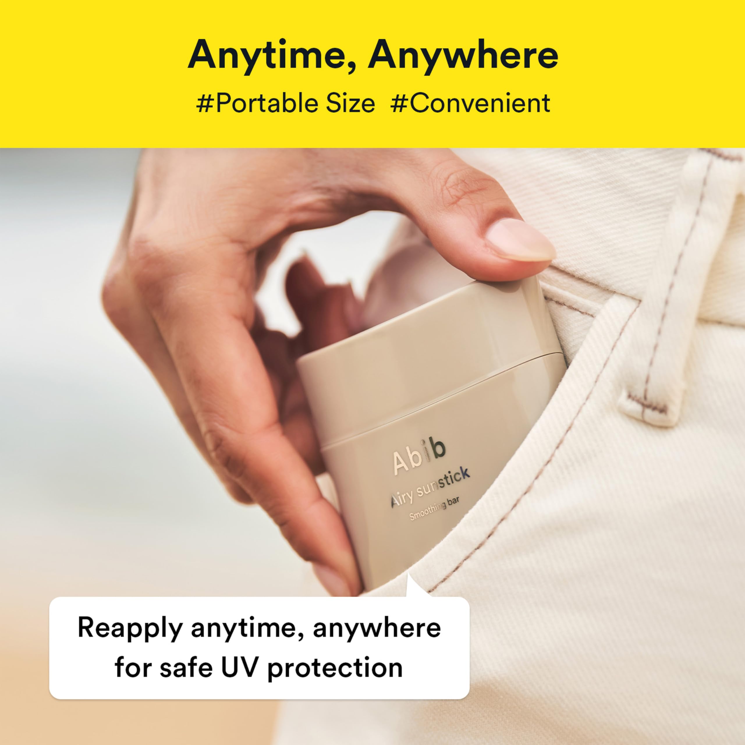 Abib Airy Sunstick uses ceramides and peptides to support hydration and smooth skin.