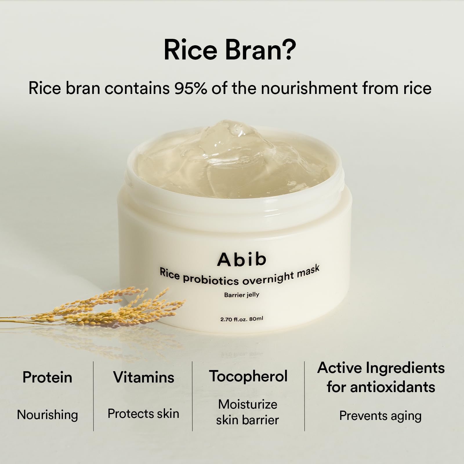 Ingrédients clés : riz et probiotiques présents dans Abib pour nourrir l’éclat.