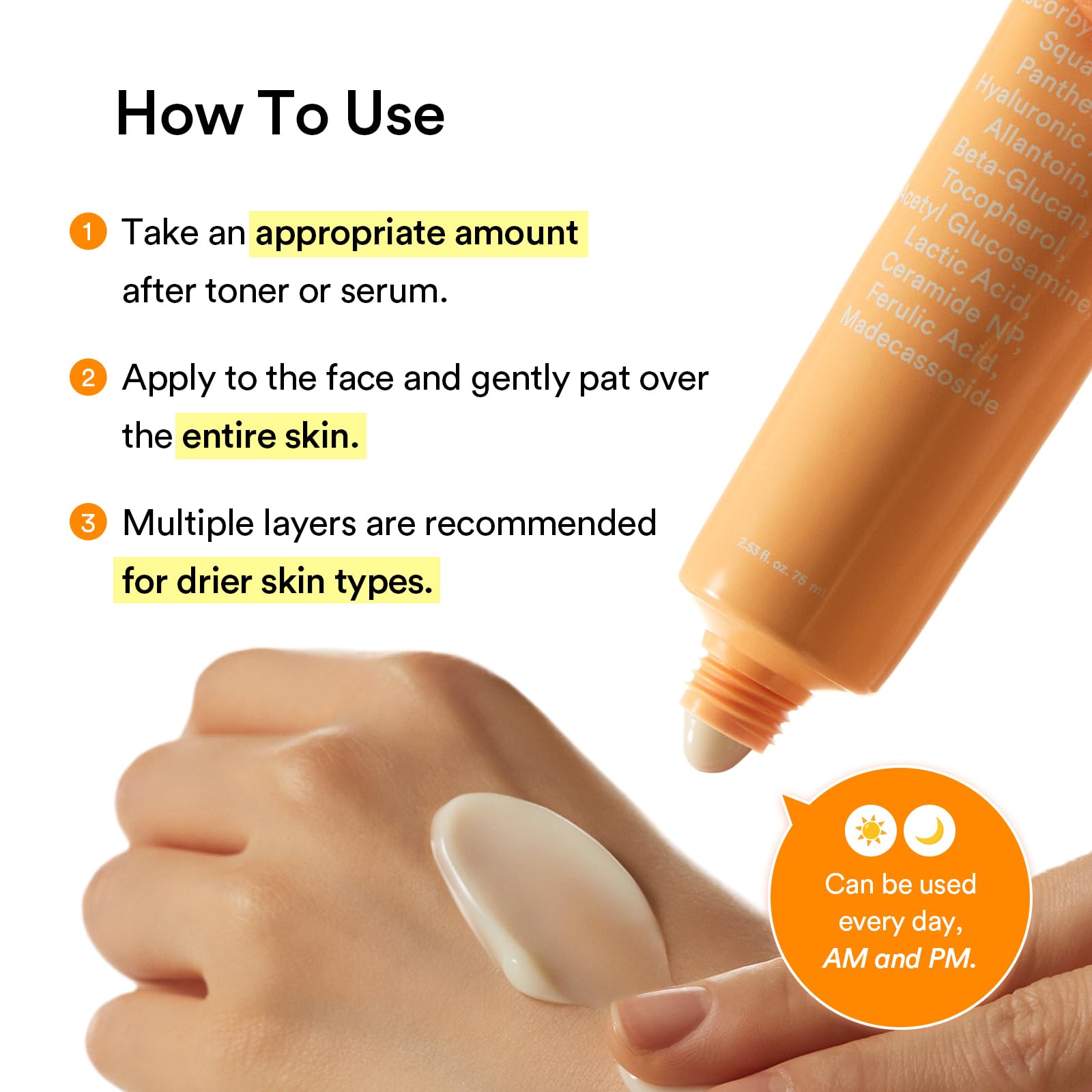 Contenance généreuse de 75 ml pour une routine quotidienne.