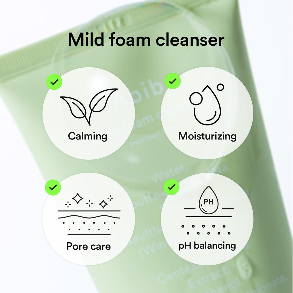 Heartleaf extract detail highlighted in Abib cleanser for soothing care.