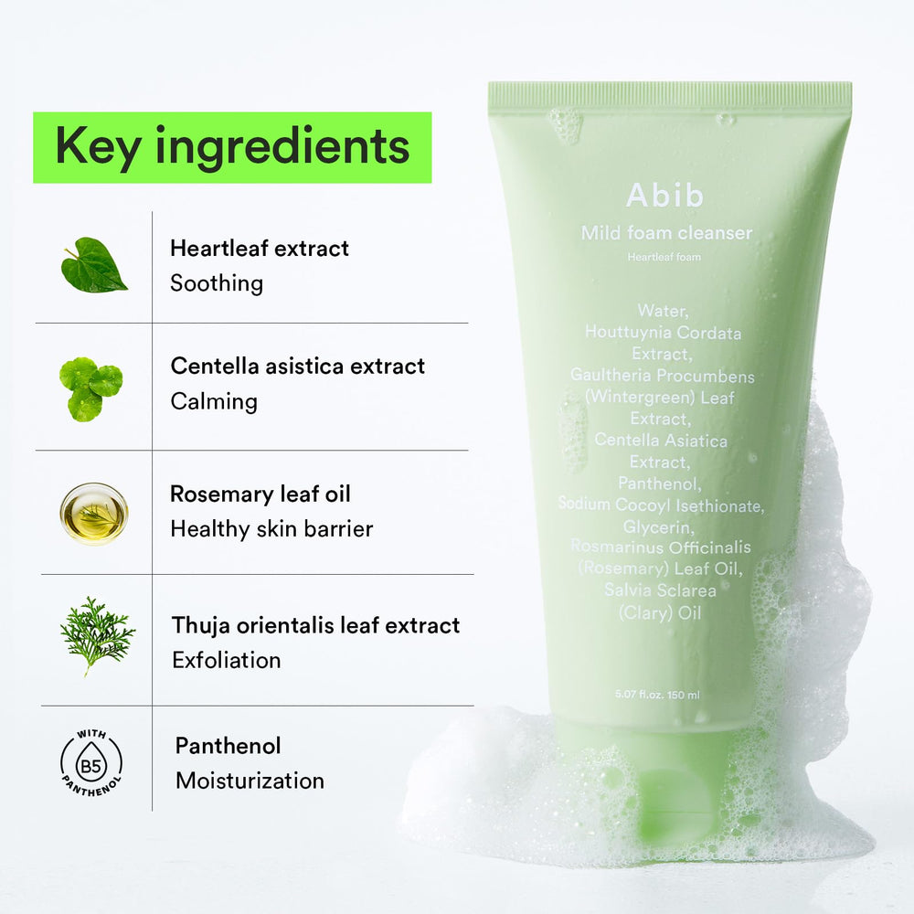 Ingredient list view showing gentle, pH-balanced formula by Abib.