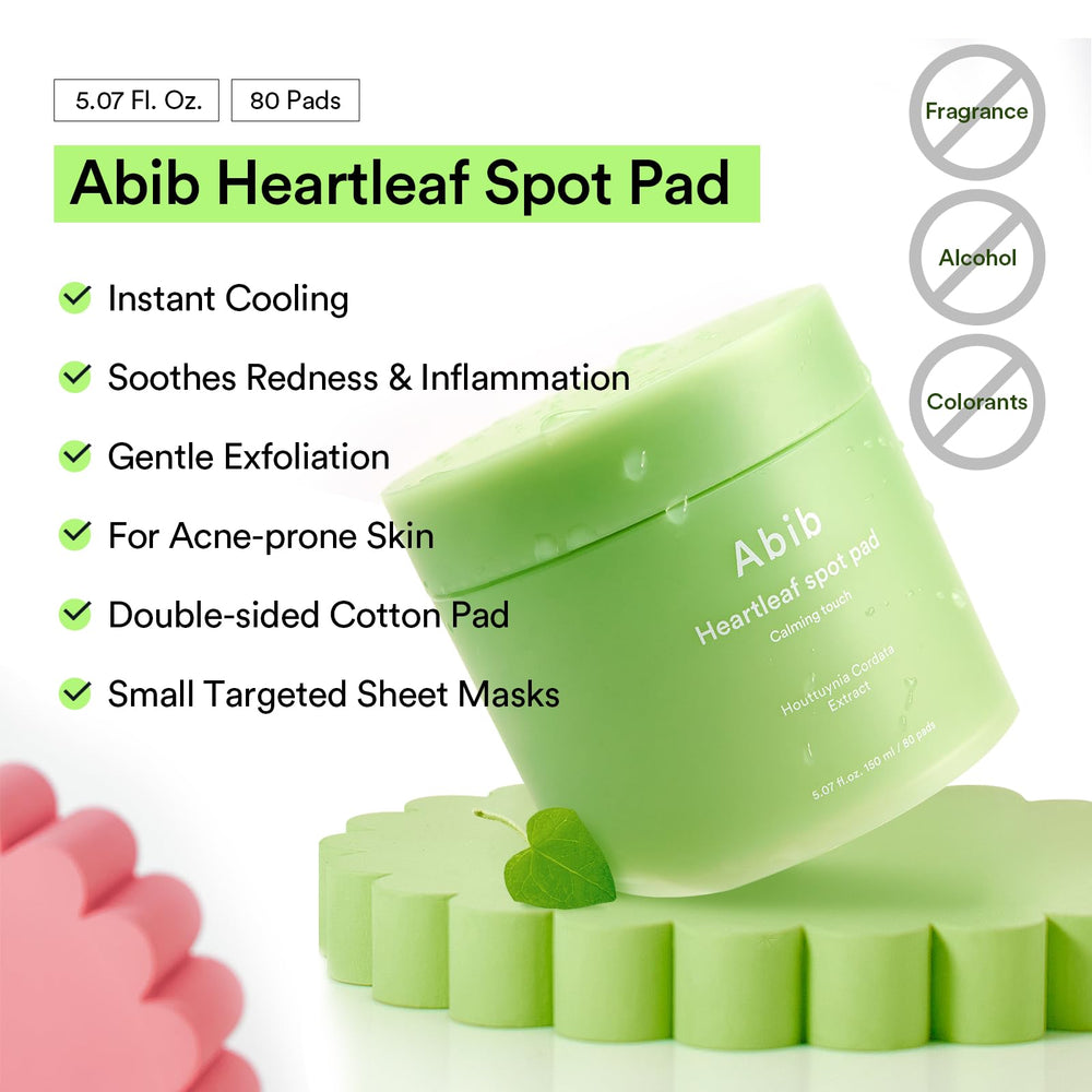 Abib Heartleaf Spot Pad nettoyant-tonique pour un nettoyage efficace et prêt pour l’étape suivante.