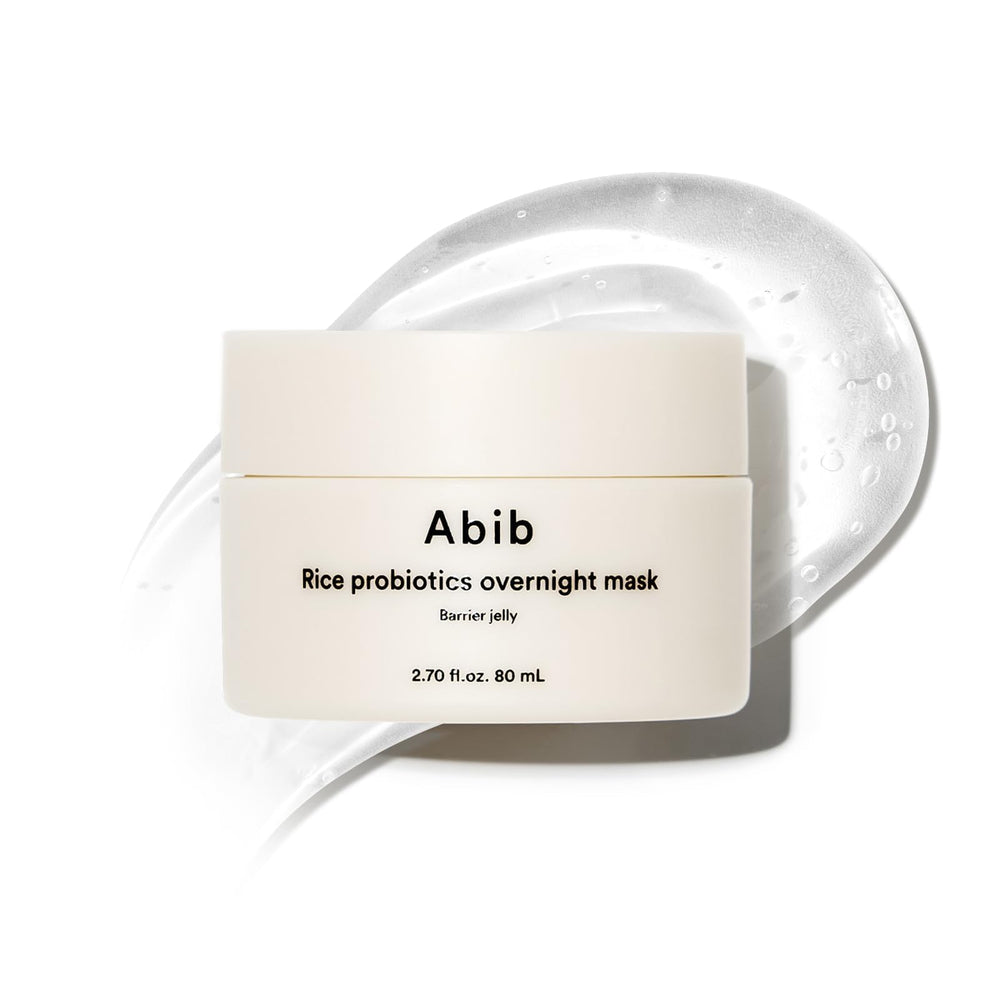 Abib masque-nuit-probiotiques-riz-barriere-gelee bouteille, hydratation nocturne durable.