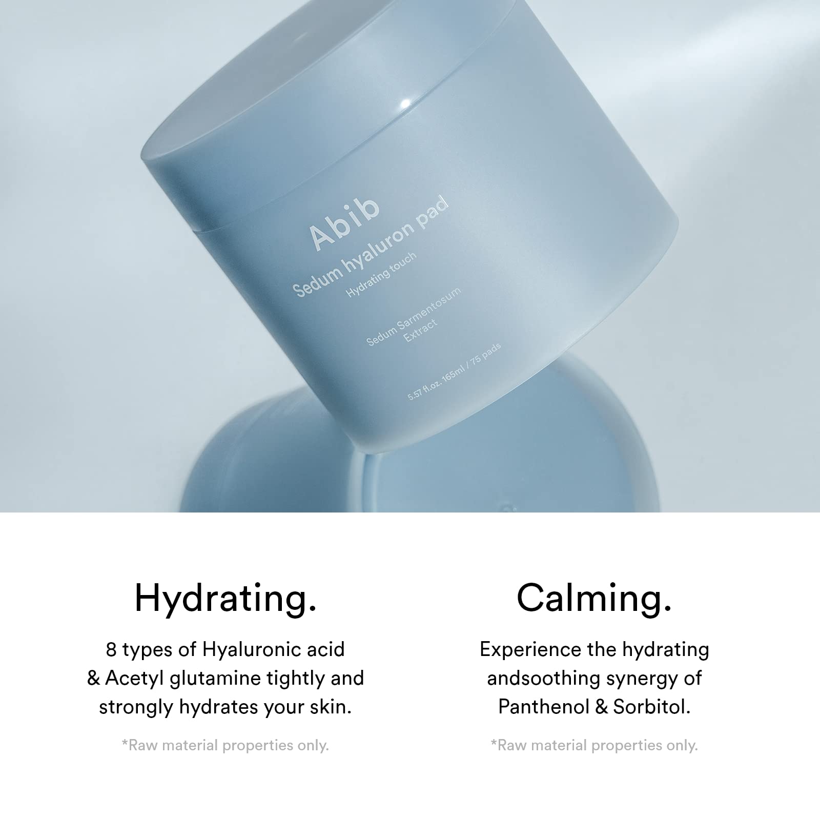 Abib Sedum Hyaluron Pad Hydrating Touch detail highlights hyaluronic moisture balance.