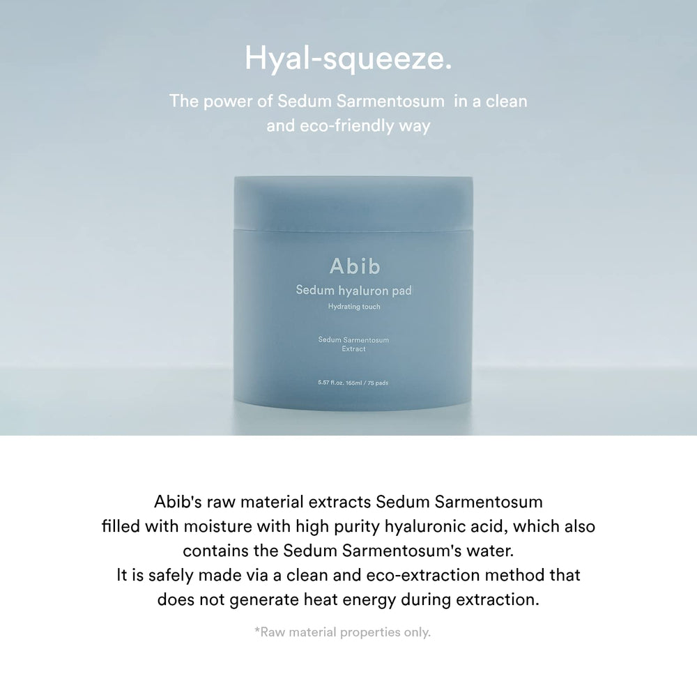 Abib Sedum Hyaluron Pad Hydrating Touch close-up reveals soft texture and gentle exfoliation.