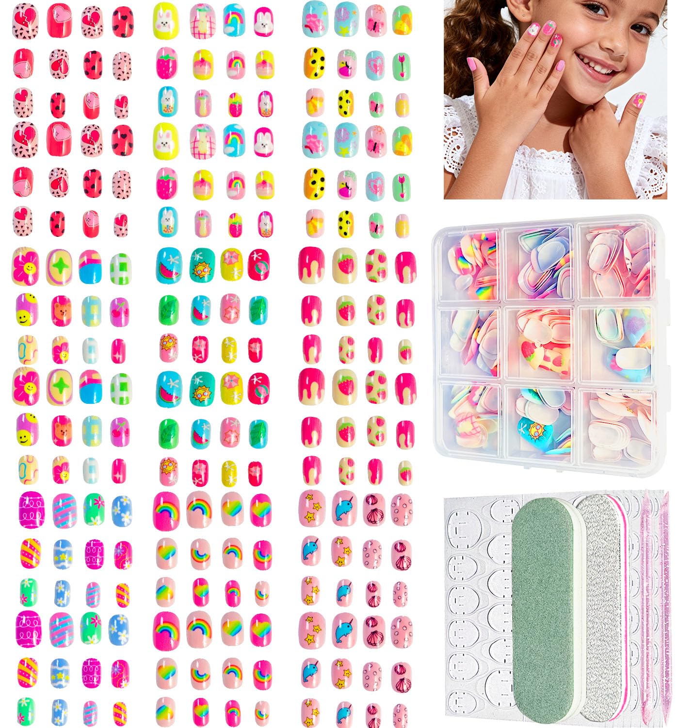 ABOLINE kit ongles prets pour filles, ensemble complet et pose rapide.