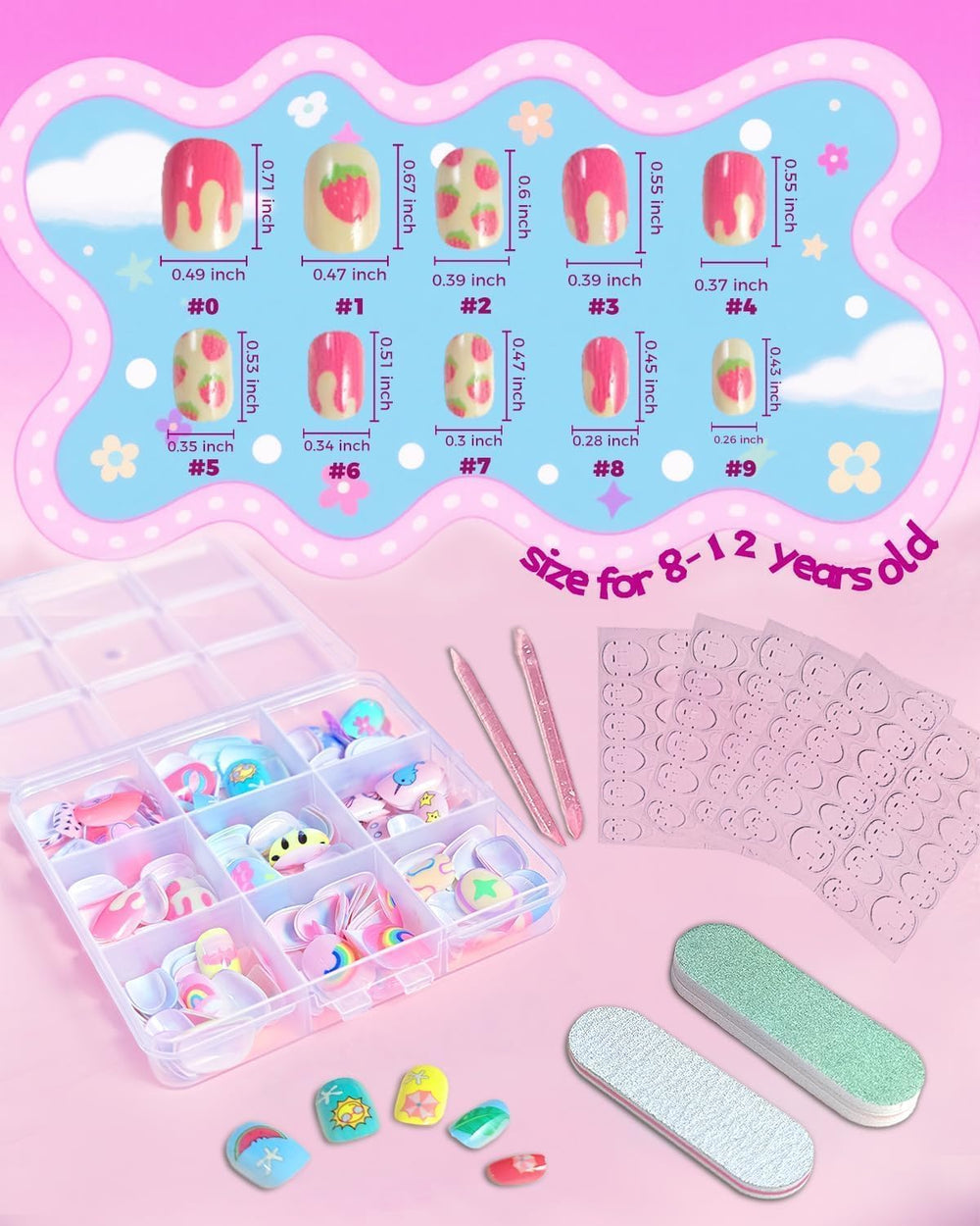 ABOLINE ongles court rond pastel, autocollants pour style ludique.