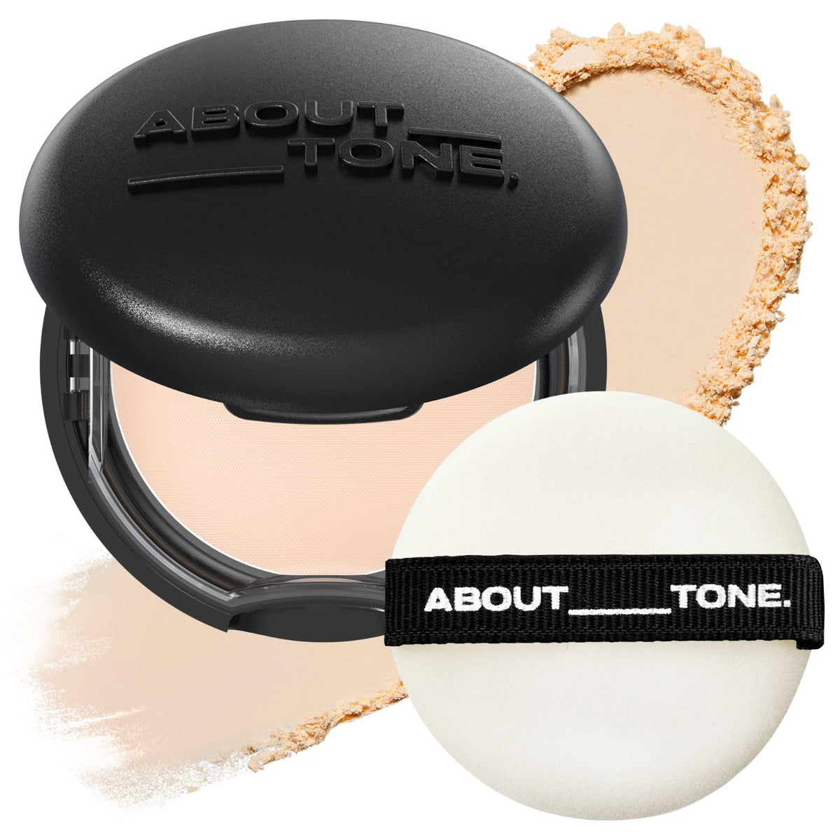 Poudre pact floutante ABOUT TONE avec miroir pour retouches rapides.