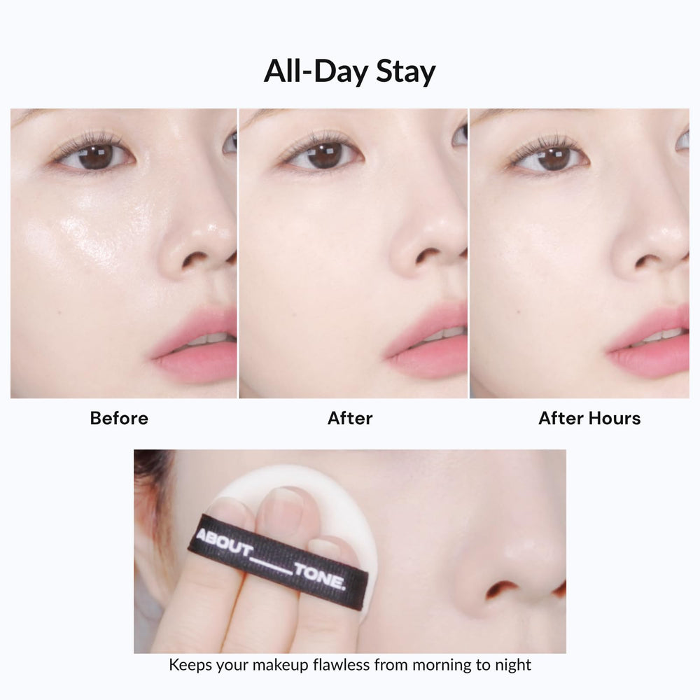 Teinte naturelle ABOUT TONE Blur Powder Pact pour un rendu discret.