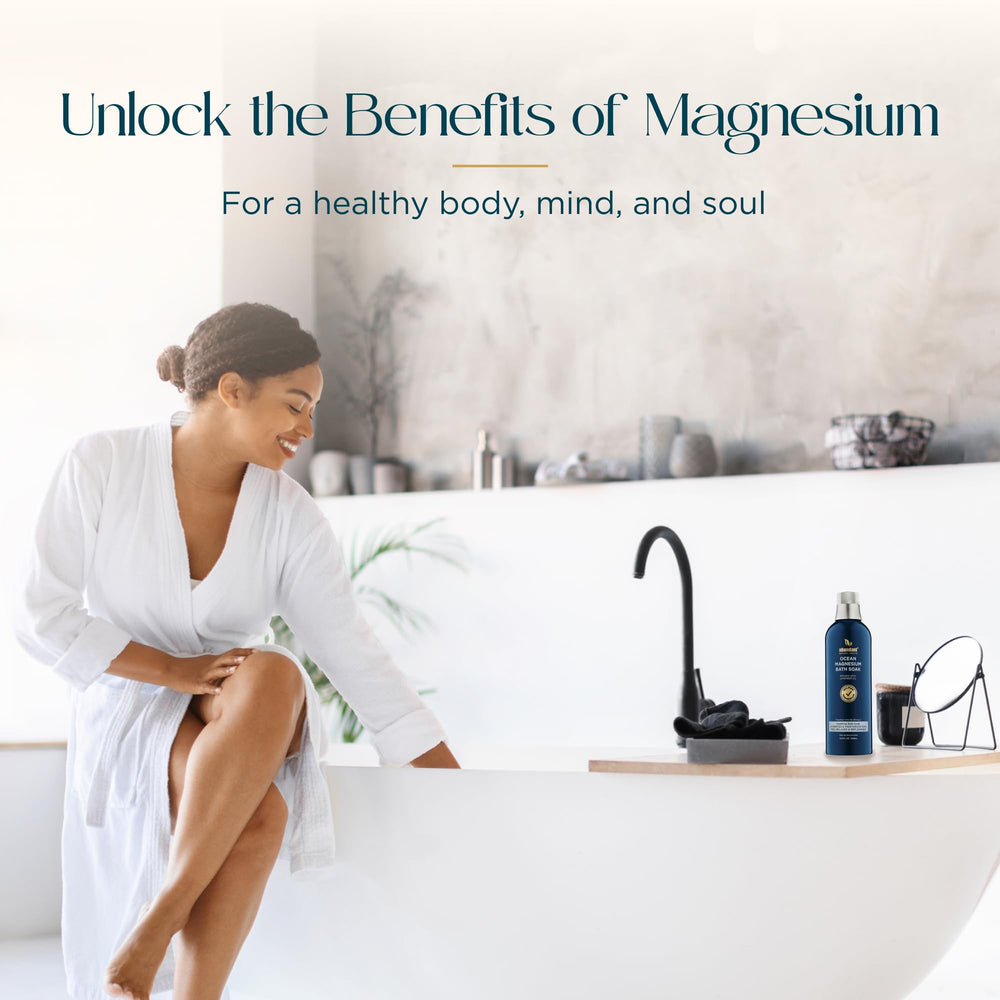 Measuring cap on Abundant Natural Health Ocean Magnesium Bath Soak for precise dosing.