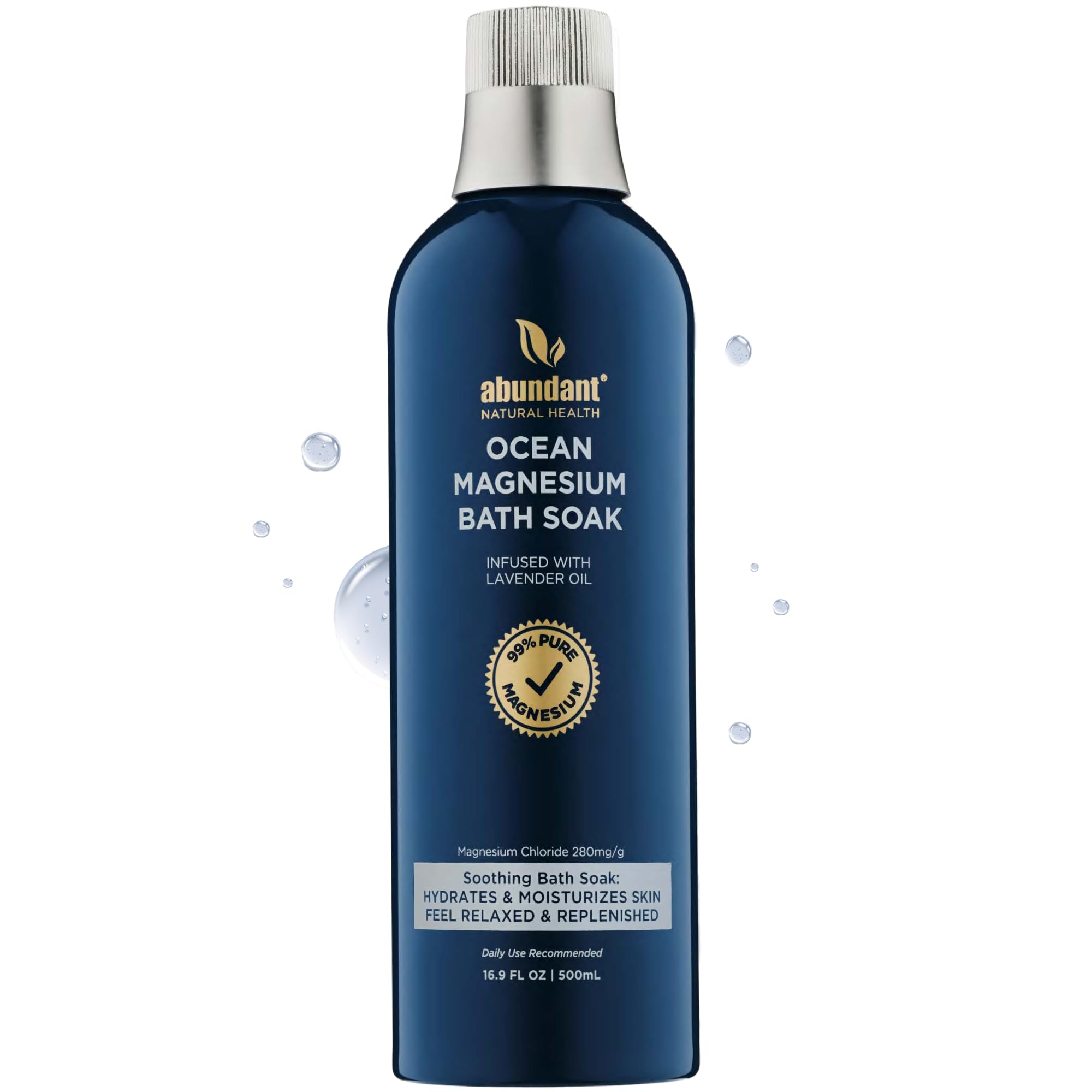 Abundant Natural Health Ocean Magnesium Bath Soak bottle with lavender for calming relaxation.