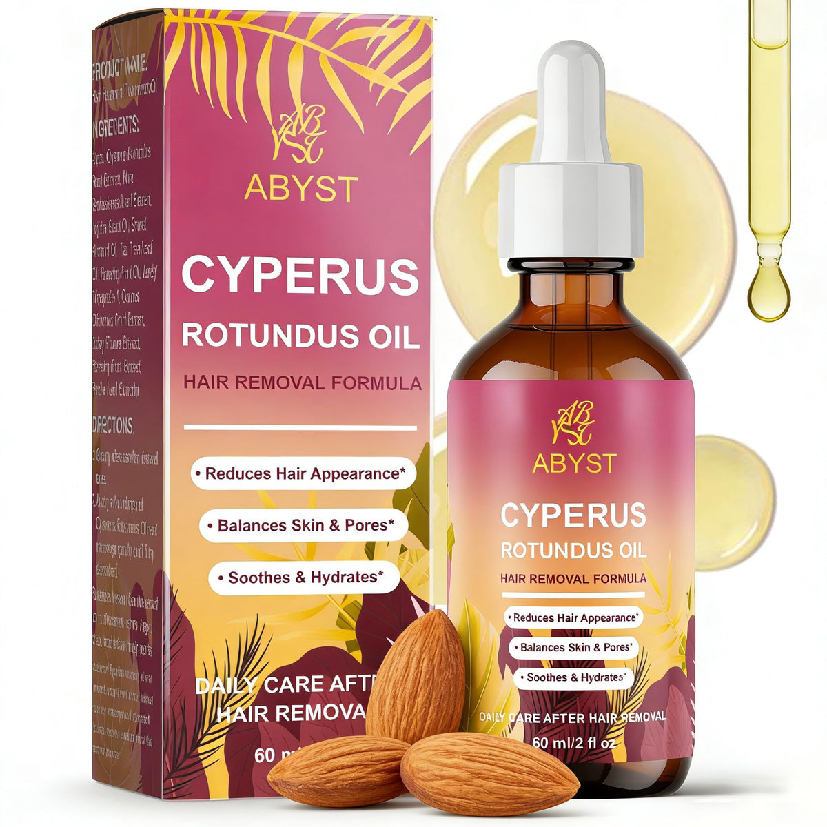 ABYST huile Cyperus Rotundus – bouteille 60 ml, absorption rapide et soin délicat.