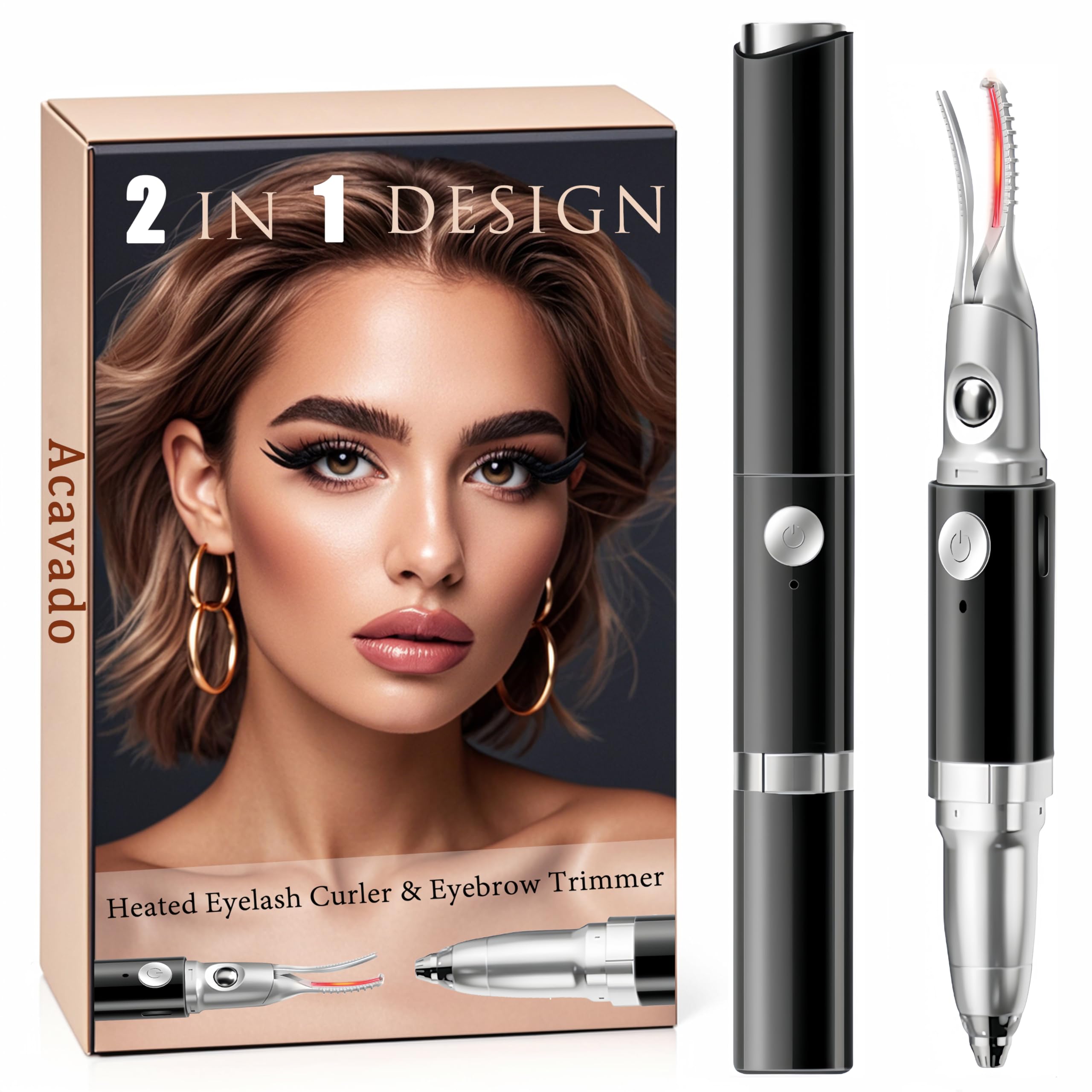Acavado curleur-cils thermique 2-en-1 en action, volume amélioré.