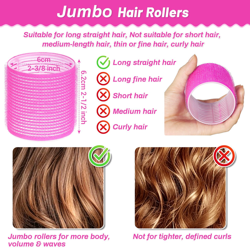 Ensemble Acejoz de 12 rouleaux rose pour boucles volumineuses.