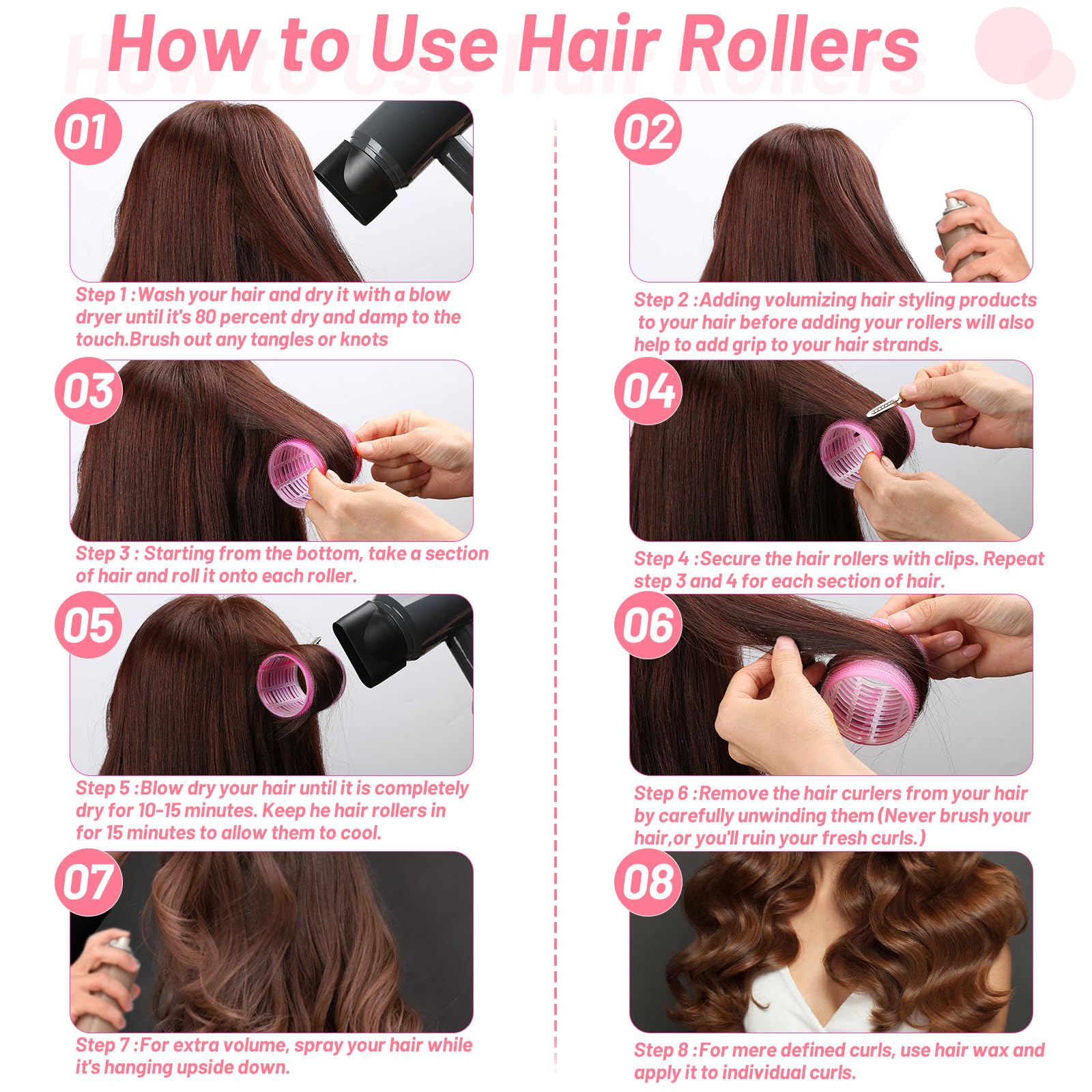 Ensemble Acejoz: 12 rouleaux et 12 pinces pour coiffure maison