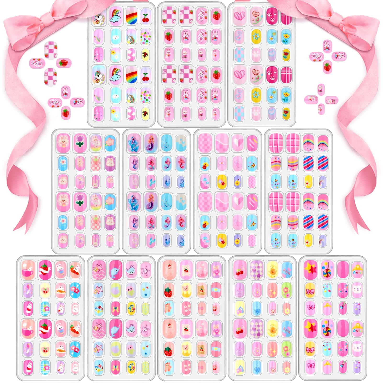 Acejoz ensemble d’ongles pour enfants, 288 pièces, parfait pour des manucures à domicile.