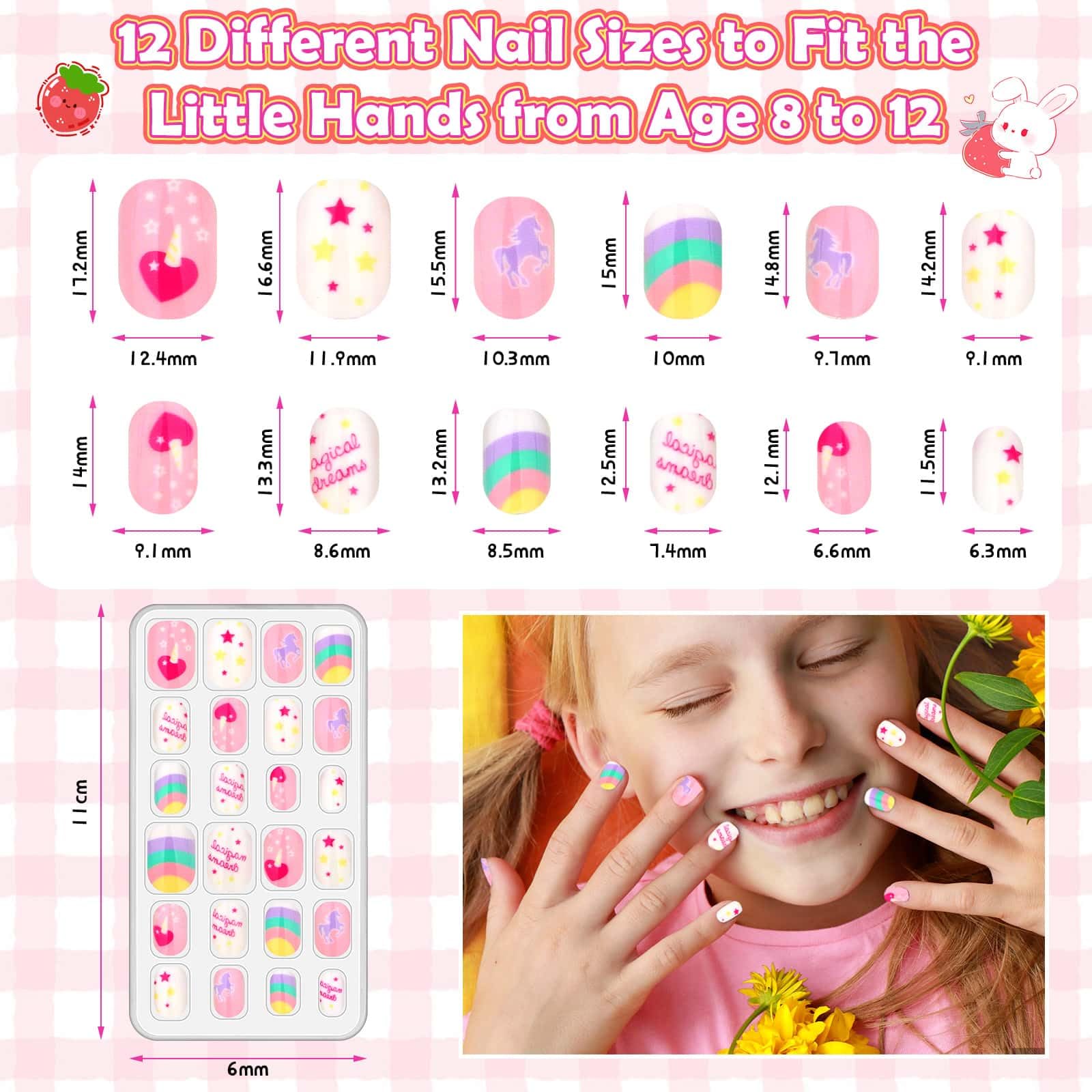 Acejoz: 10 tailles différentes pour s’adapter à la plupart des ongles d’enfants.